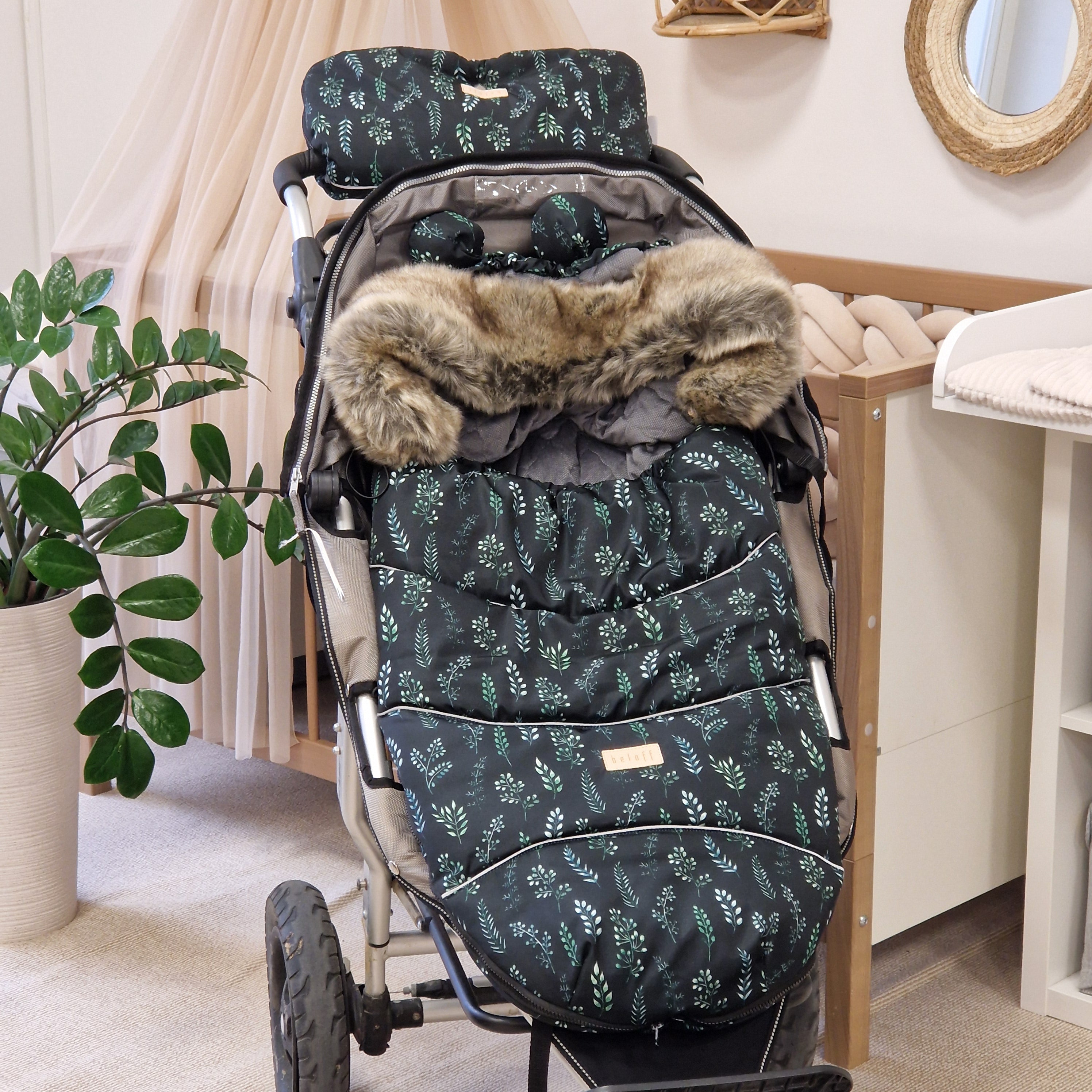 Winterfußsack inkl. Handmuff | Blätter