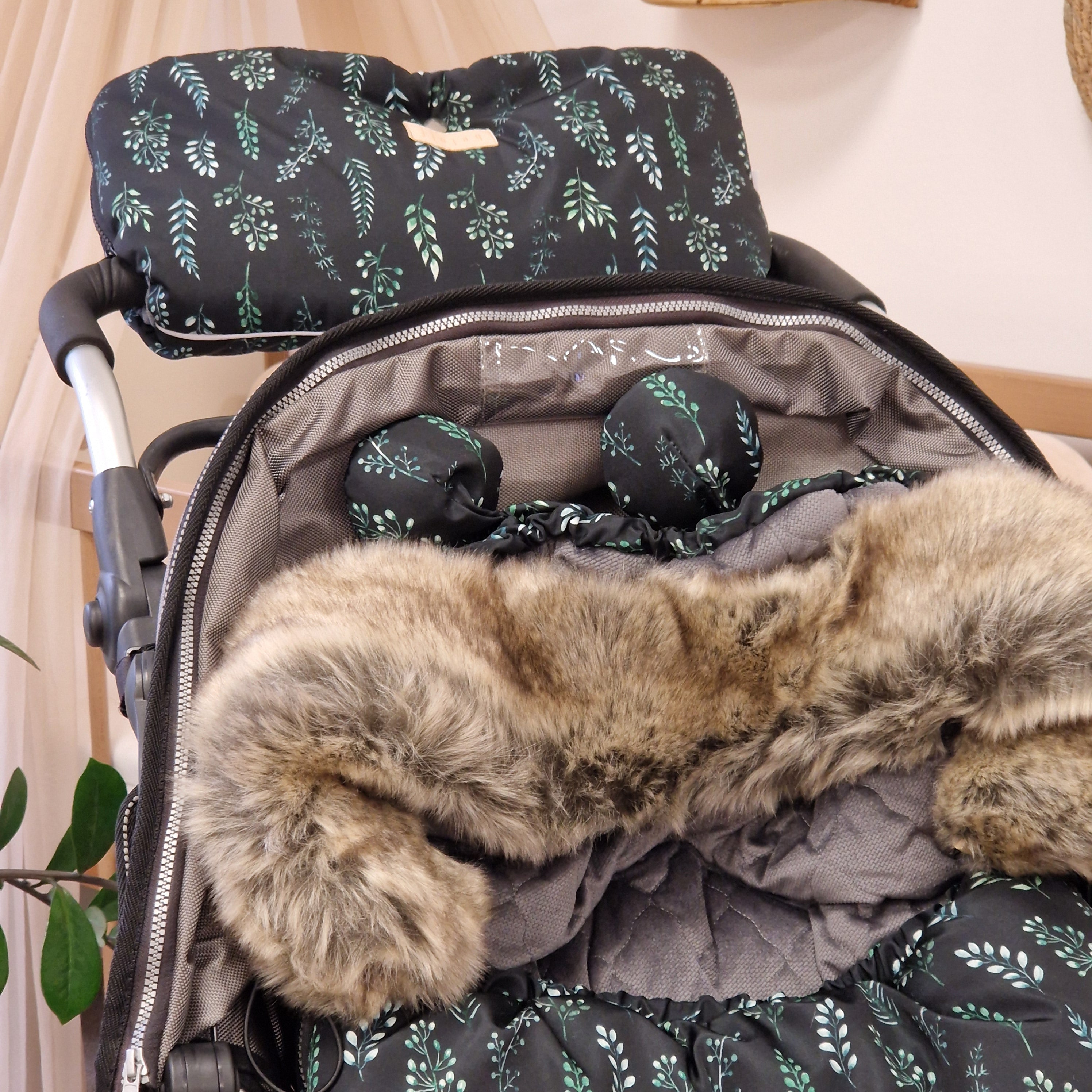 Winterfußsack inkl. Handmuff | Blätter