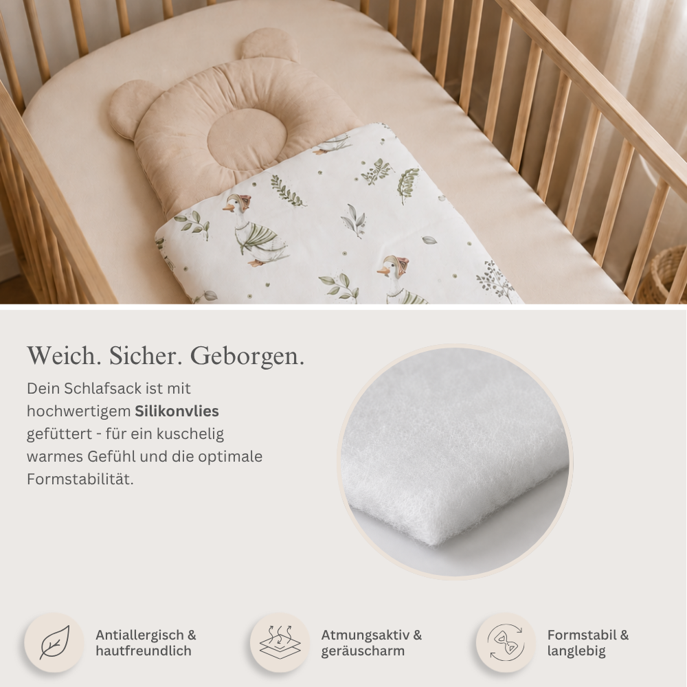 Babyschlafsack mit Bärenohren | Premium Baumwolle