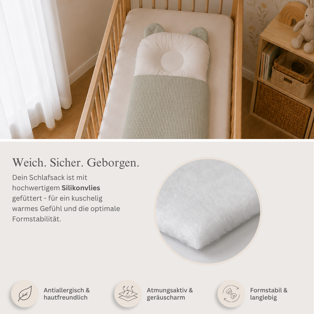 Babyschlafsack mit Bärenohren | Baumwolle & Waffelpique