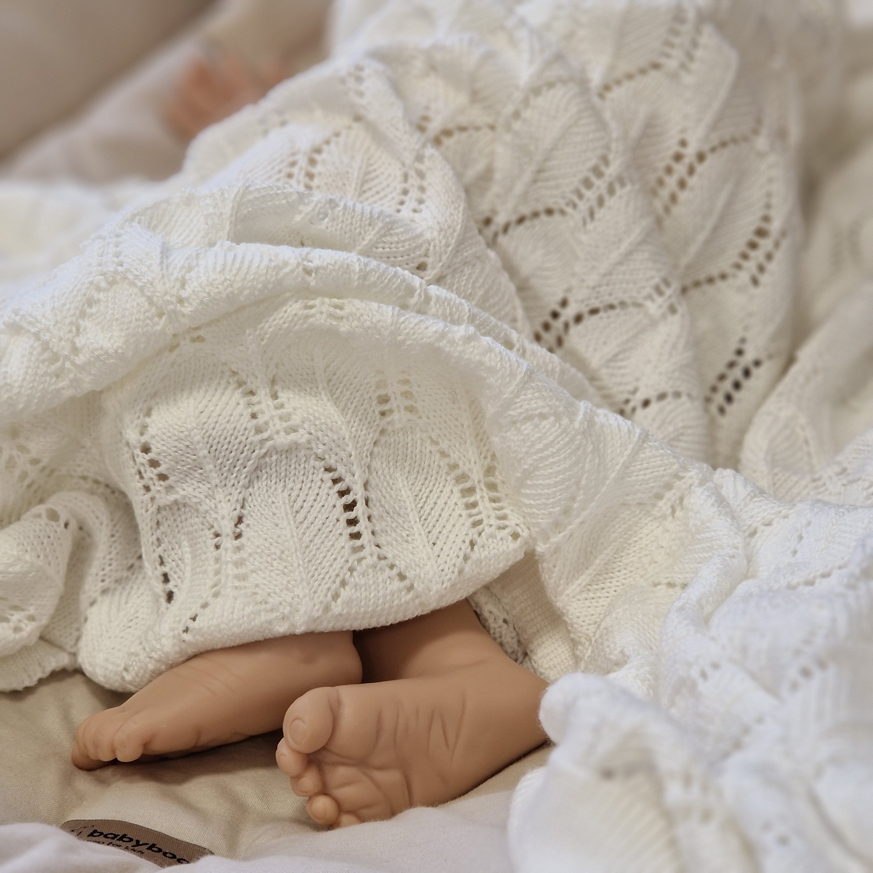 Strickdecke Blattmuster | Ecru