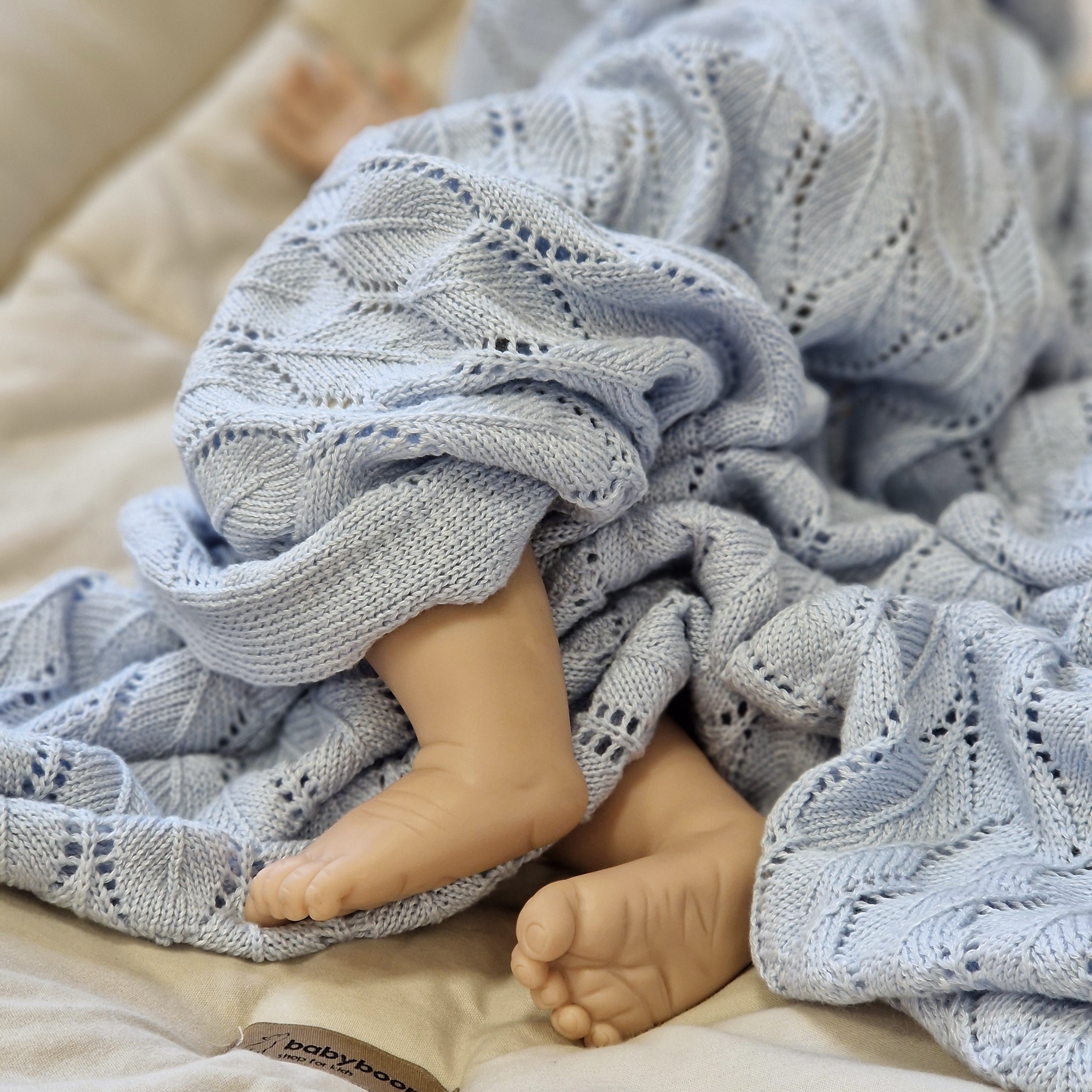 Strickdecke Blattmuster | Hellblau