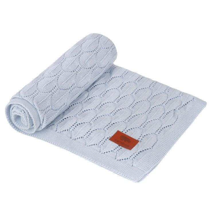 Strickdecke Blattmuster | Hellblau