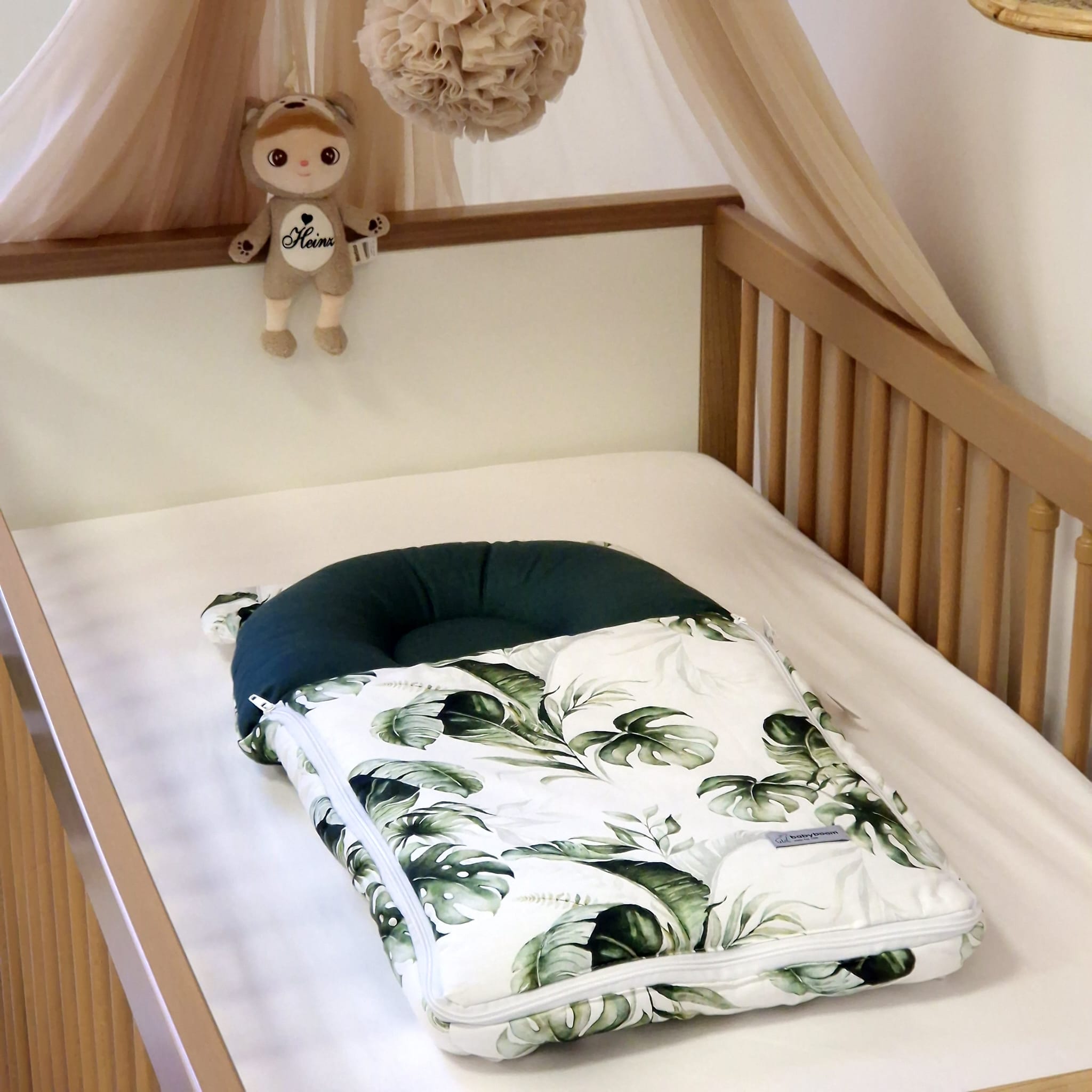 Babyschlafsack mit Bärenohren | Premium Baumwolle Monsterblume mit Flaschengrün | 70 cm | 2,5 TOG