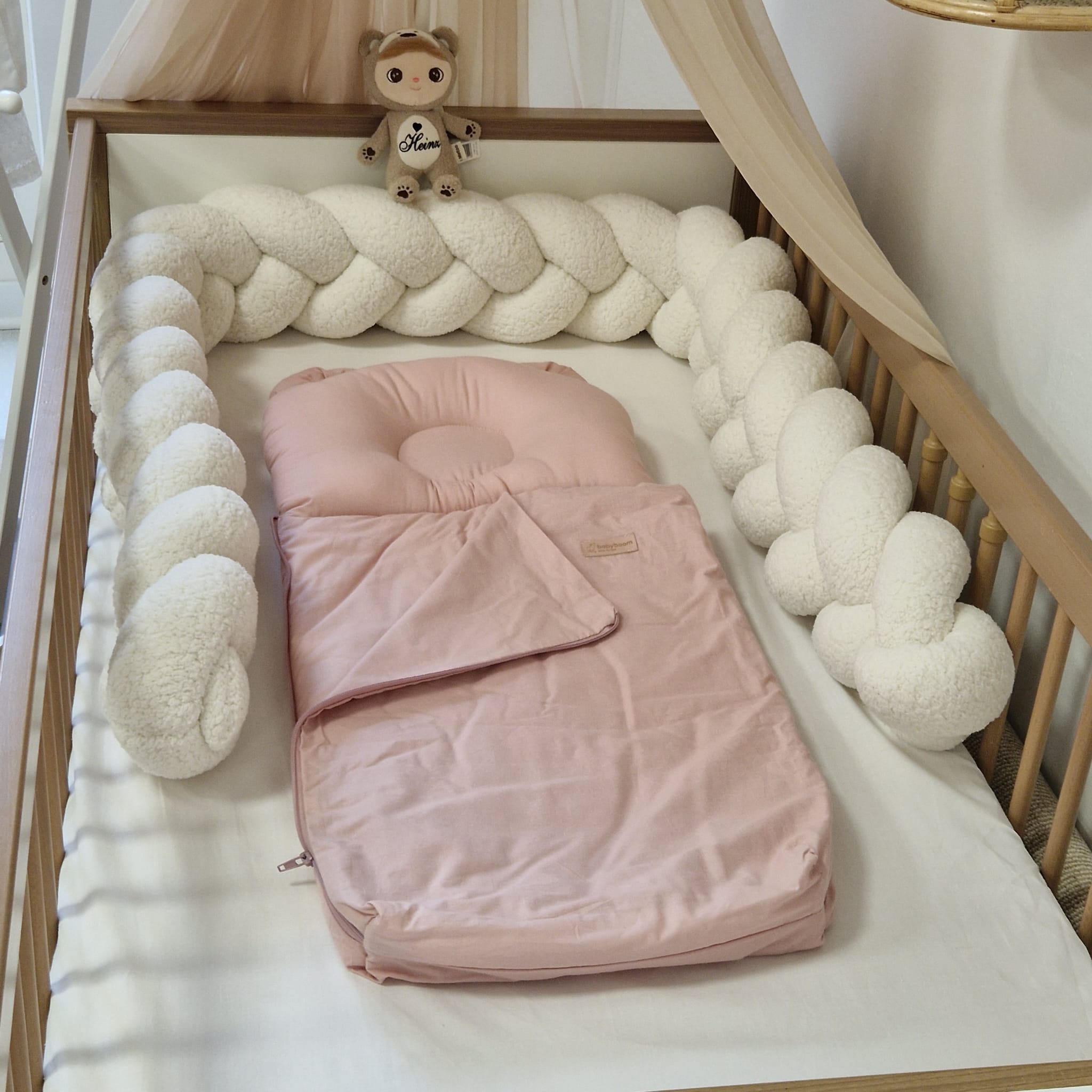 Babyschlafsack mit Bärenohren | Baumwolle | 85 cm | 0,5 TOG | Pastellrosa