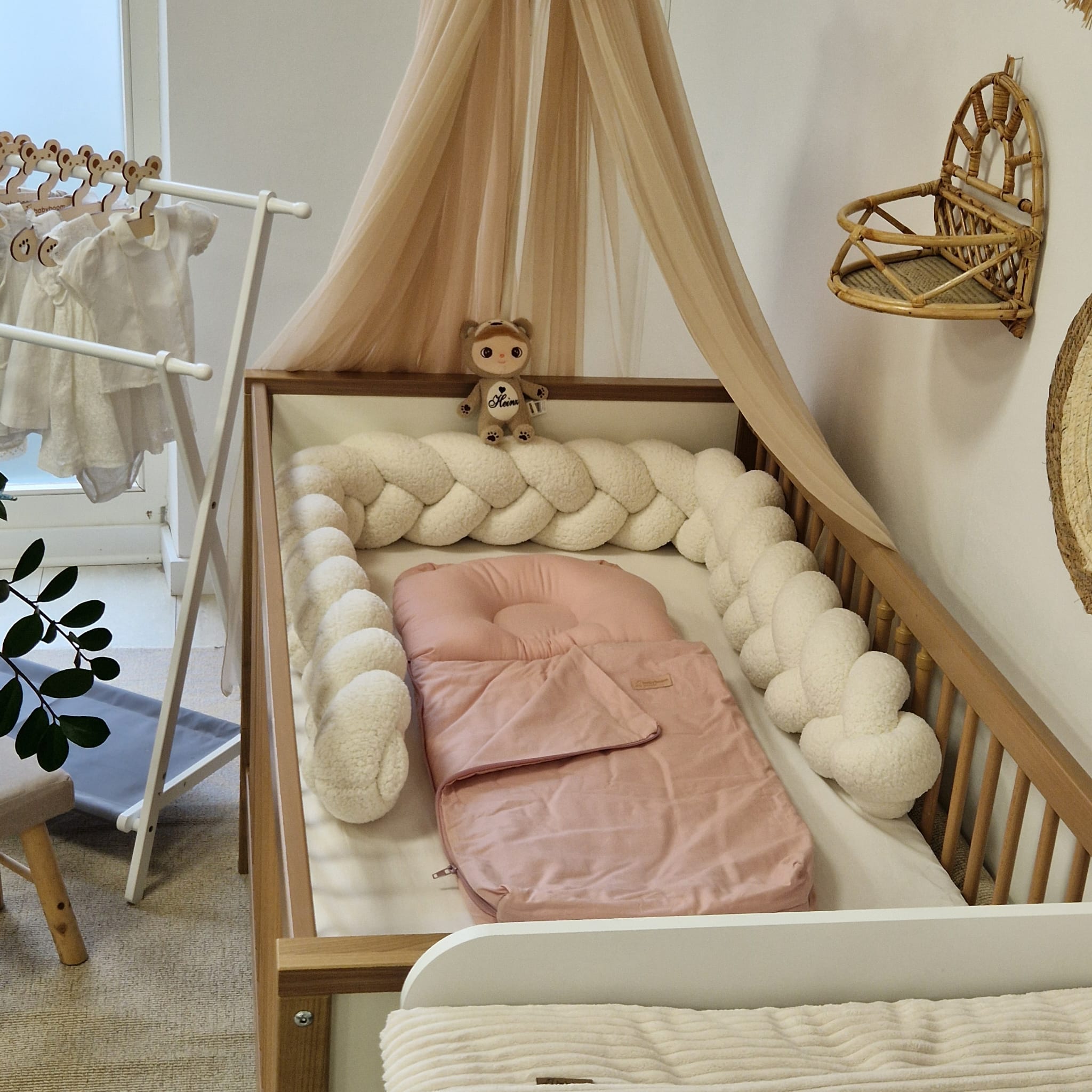 Babyschlafsack mit Bärenohren | Baumwolle | 85 cm | 0,5 TOG | Pastellrosa