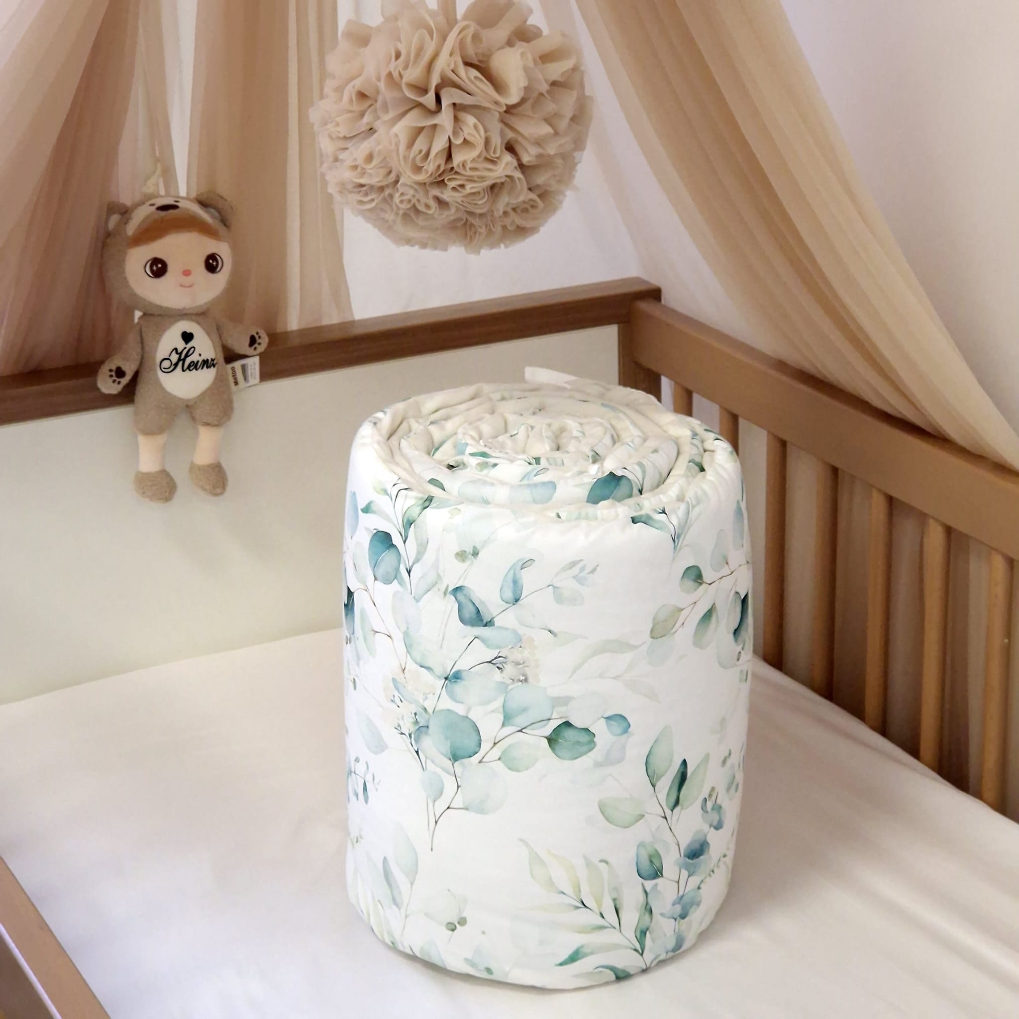 Bettumrandung traditionell | Premium Baumwolle Eukalyptus & Samt Cream | 70 x 140 x 70 cm