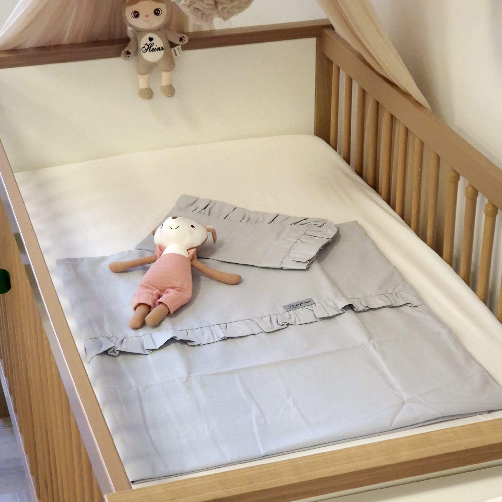 Bettwäsche mit Rüschen | Baumwolle | hellgrau | Sondergröße 110 x 125/54 x 35 cm