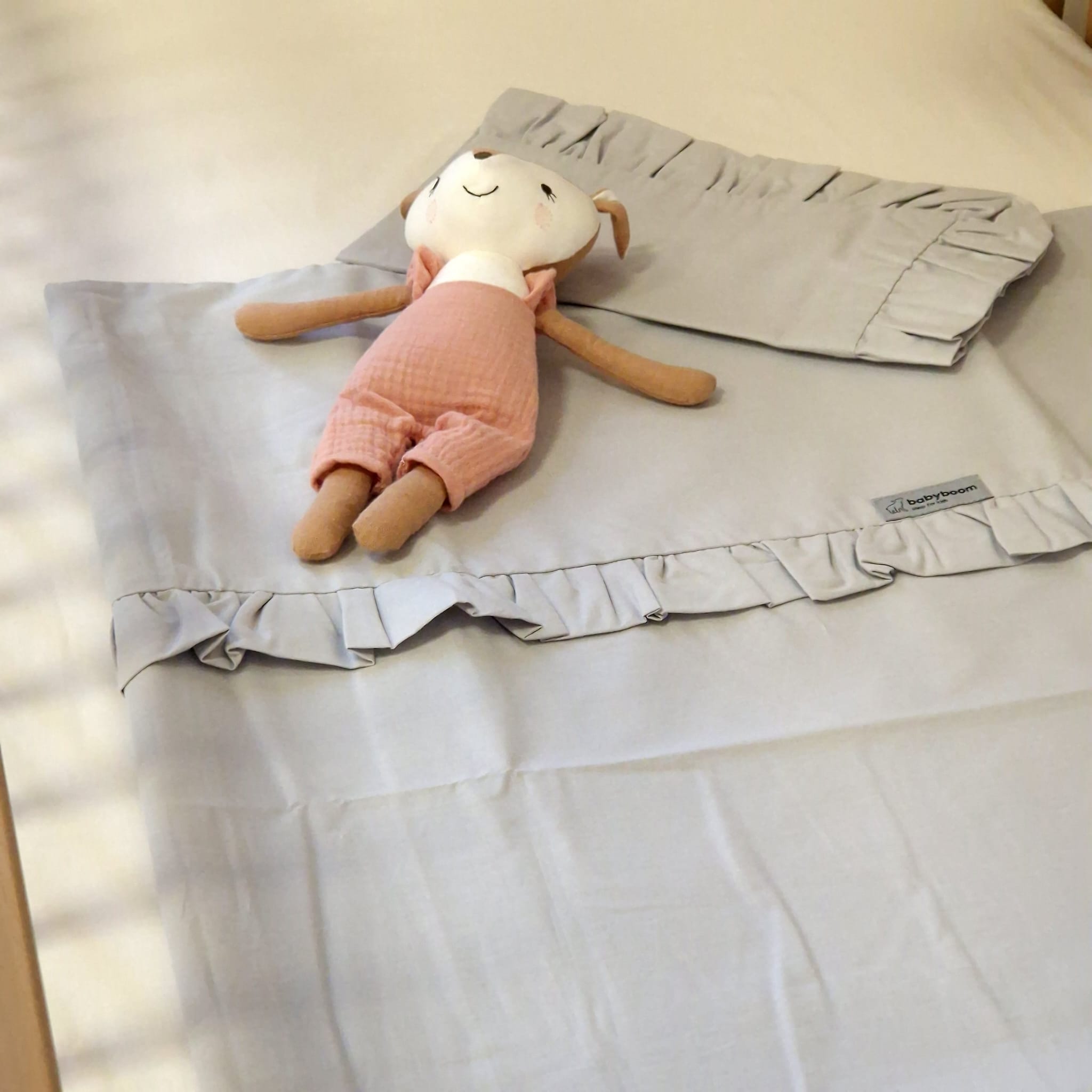 Bettwäsche mit Rüschen | Baumwolle | hellgrau | Sondergröße 110 x 125/54 x 35 cm