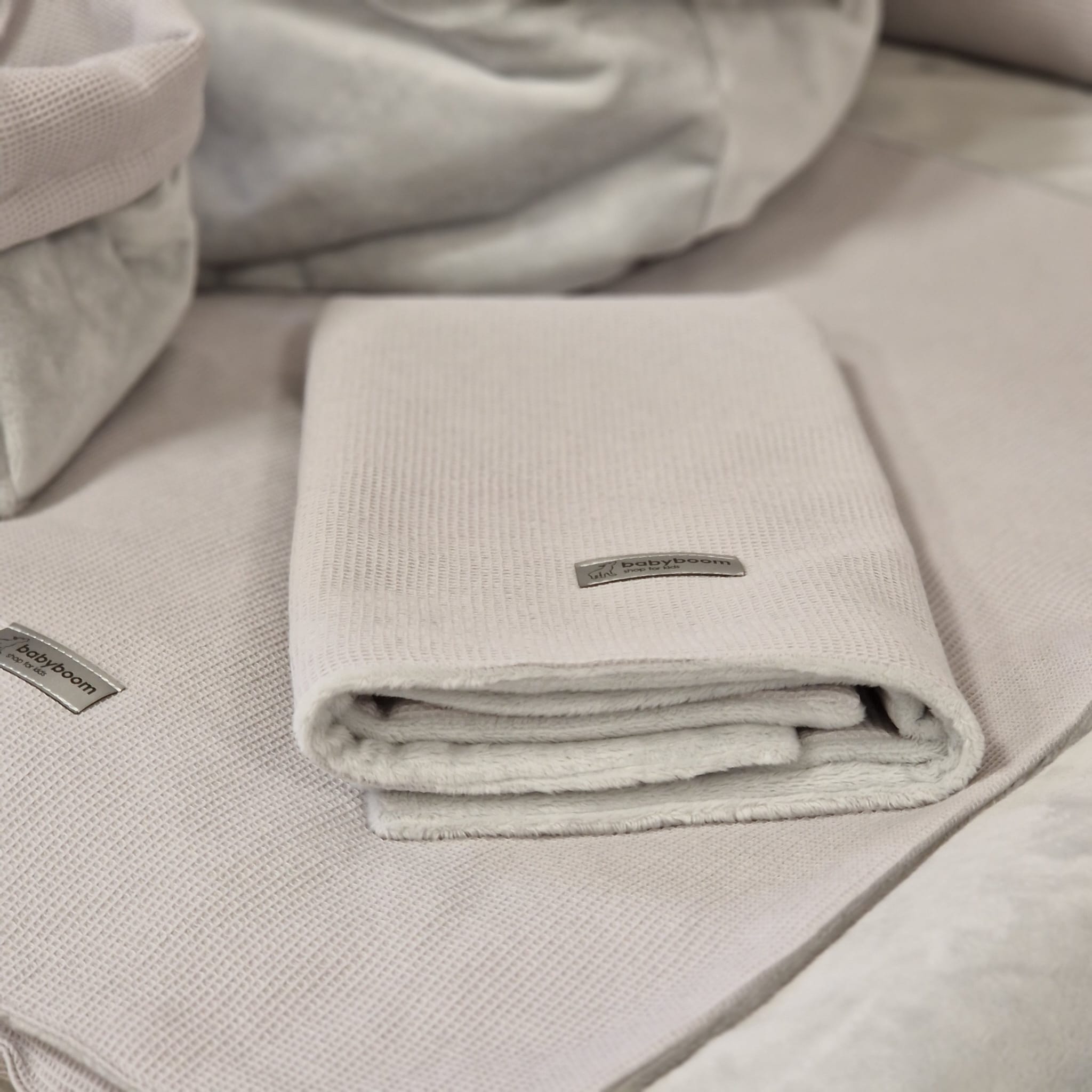 Wickelset DELUXE | Waffelpique Mini & Valboa | Hellgrau | 85 x 75 cm