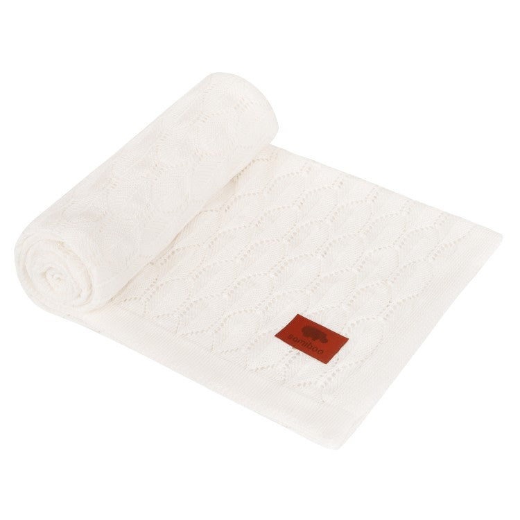 Strickdecke Blattmuster | Ecru