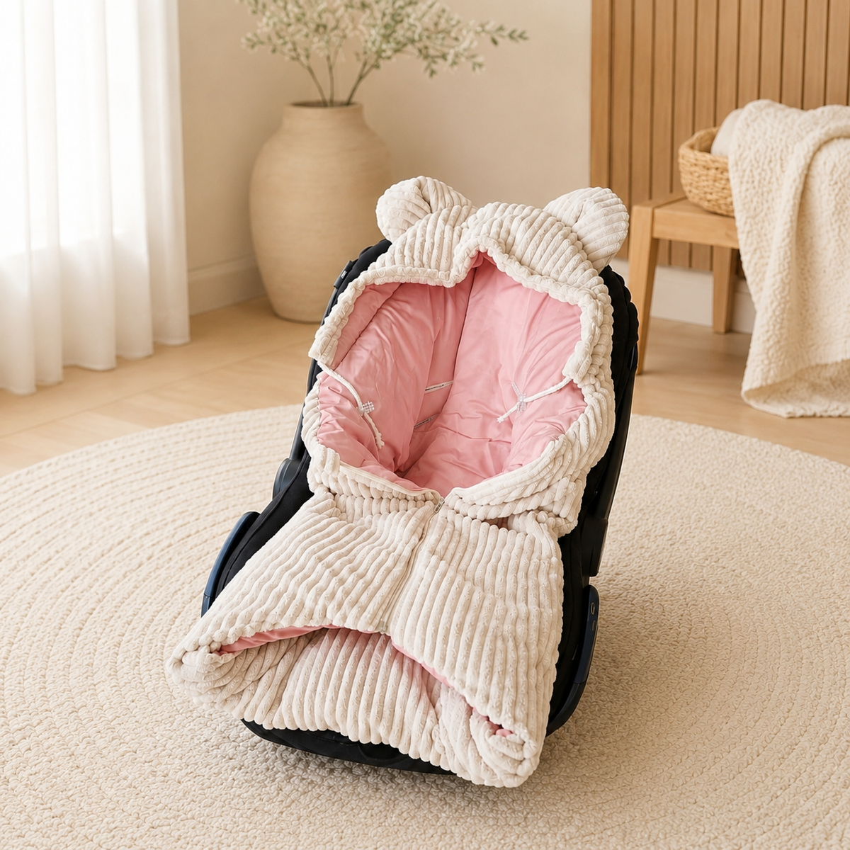 Einschlagdecke für Babyschale mit Reißverschluss | Baumwolle & Cord