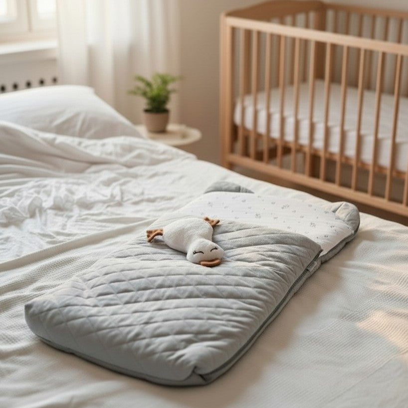 Flacher Schlafsack mit Bärenohren | Premium Baumwolle & Samt