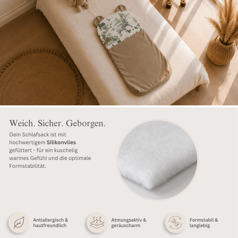 Flacher Schlafsack mit Bärenohren | Premium Baumwolle & Samt