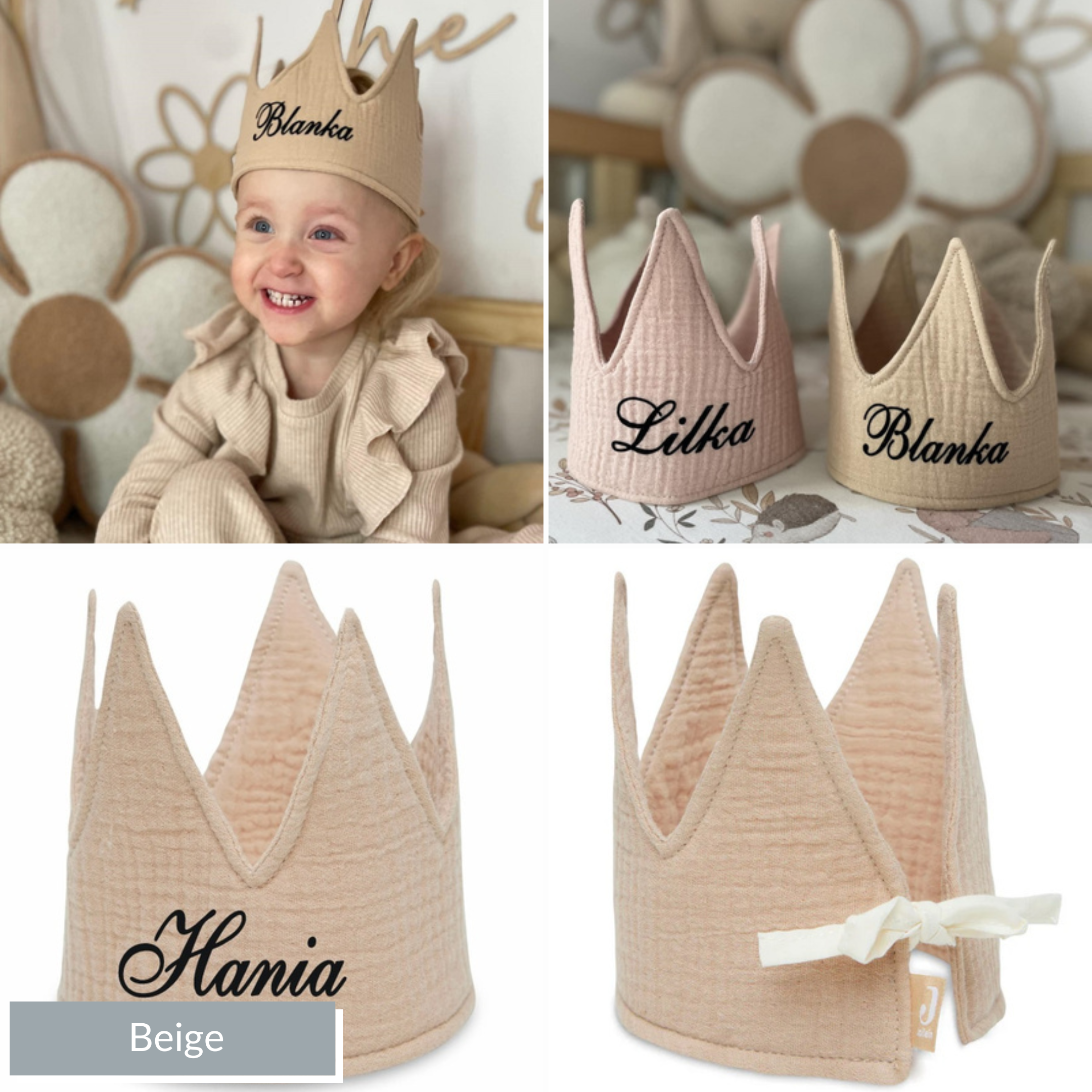 Geburtstagskrone | Musselin Beige