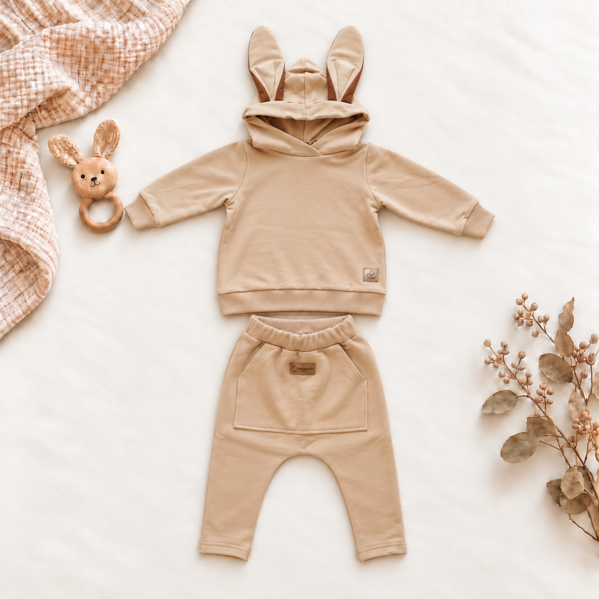 Jogging-Set Häschen | Premium-Sweatstoff Beige