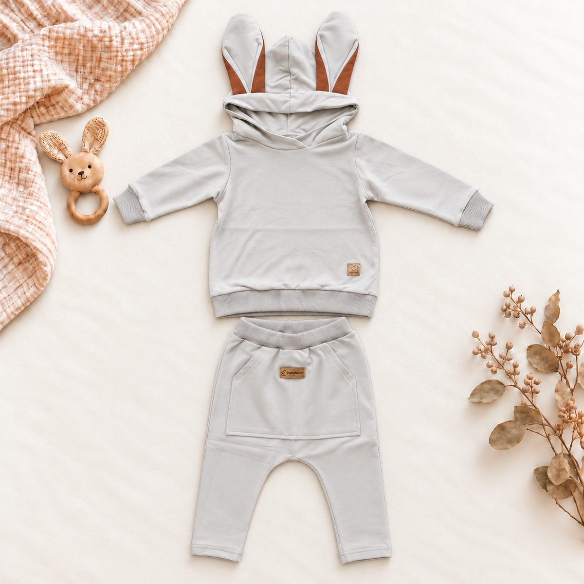 Jogging-Set Häschen | Premium-Sweatstoff Hellgrau
