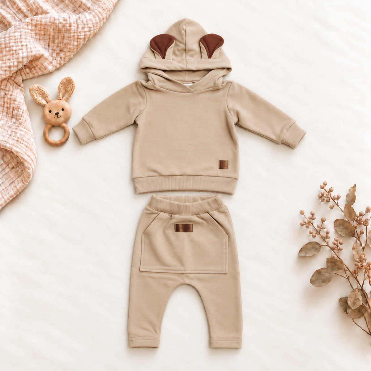 Jogging-Set Teddy | Premium-Sweatstoff Beige