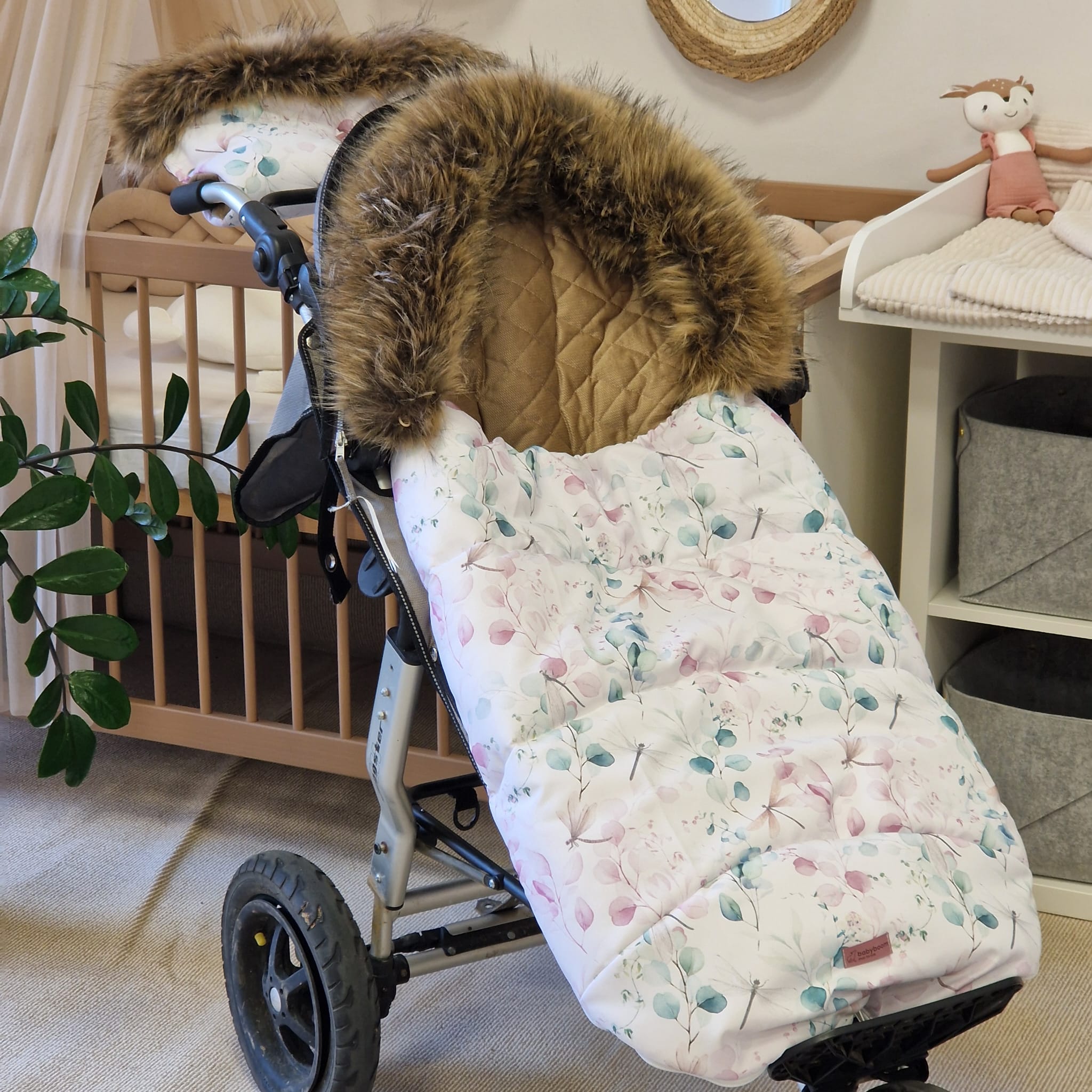 Winterfußsack mit Handmuff ESKIMO | Libelle & Samt Cappuccino gesteppt