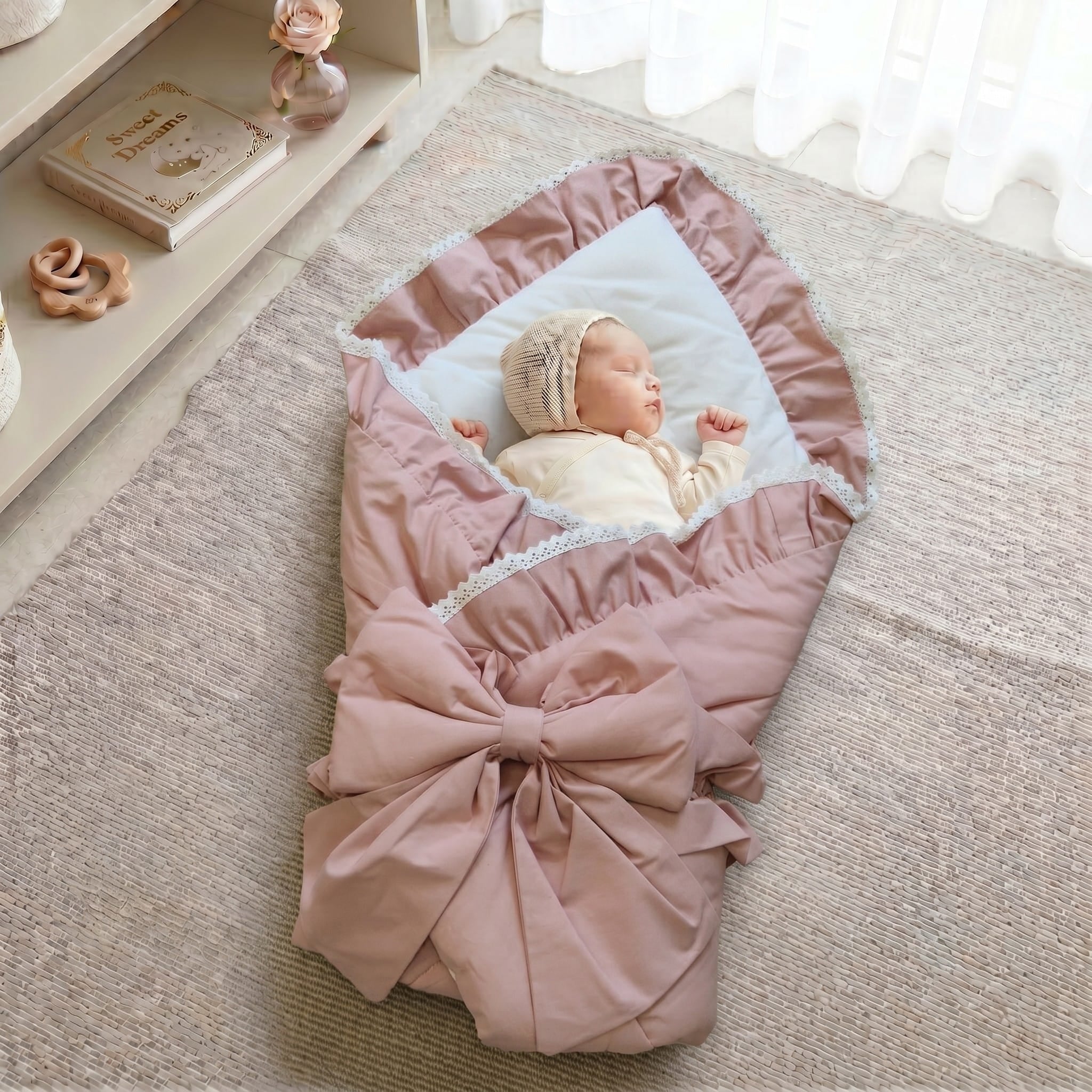 Babyhörnchen ROMANTIC mit Rüschen & weißer Spitze | Baumwolle