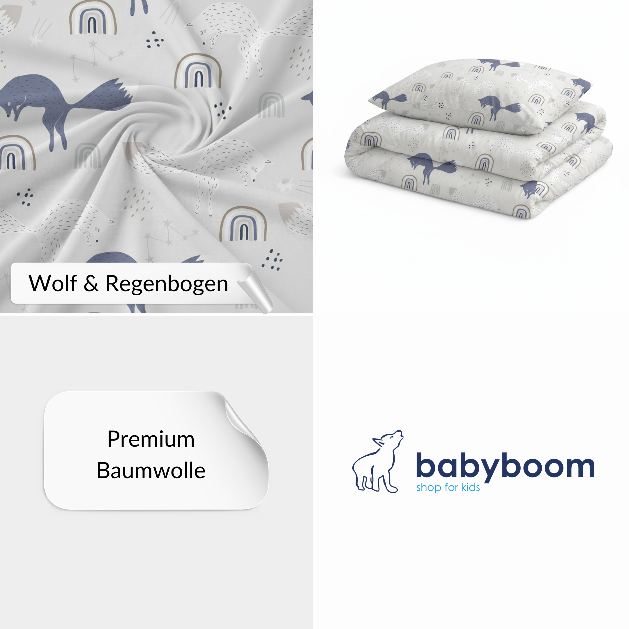 Kita-Set aus Decke & Kissenbezug inkl. Wechselbeutel & Tasche | Premium Baumwolle & Samt