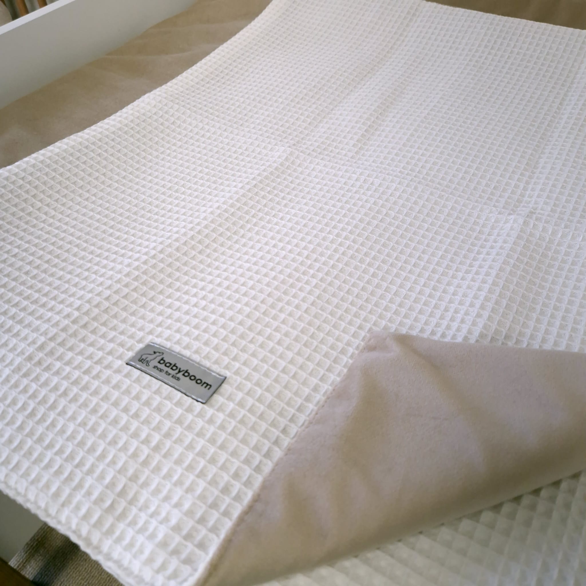 Wickelauflage ROYAL | Waffelpique & Velours | 75 x 75 cm | Ecru & Beige | m. kleinem Naht Fehler