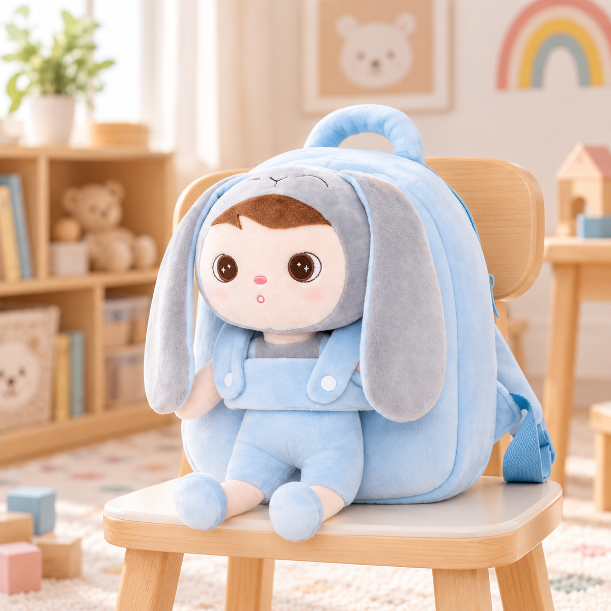 Personalisierter Stoff-Rucksack | Hase Blau