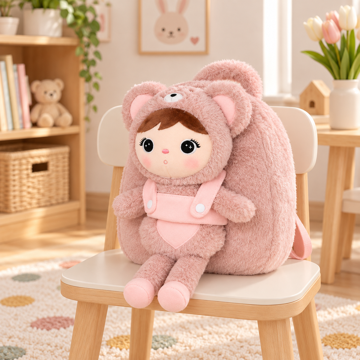 Personalisierter Stoff-Rucksack | Puder-Rosa Bär