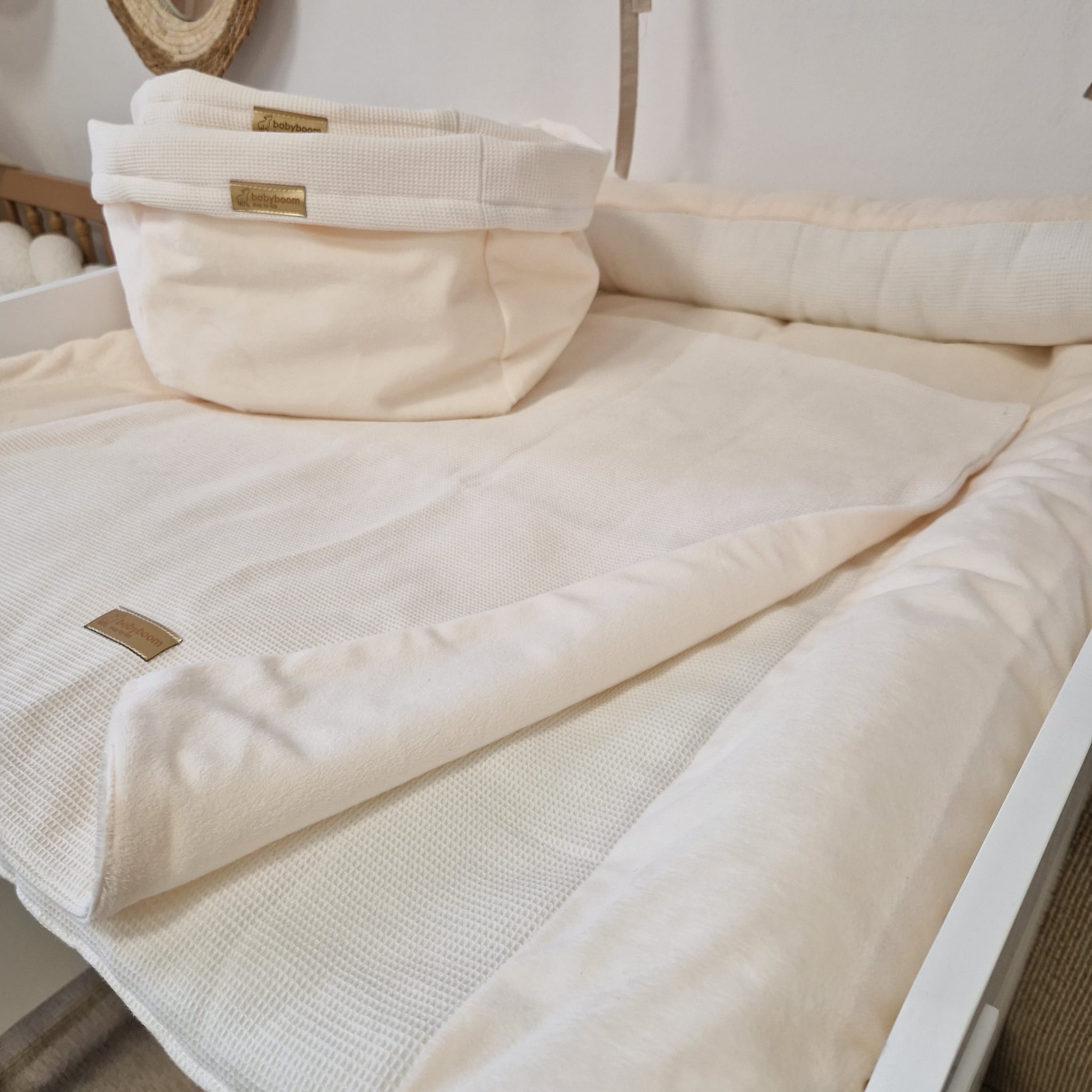 Wickelset DELUXE | Waffelpique Mini & Valboa | Ecru | 85 x 75 cm