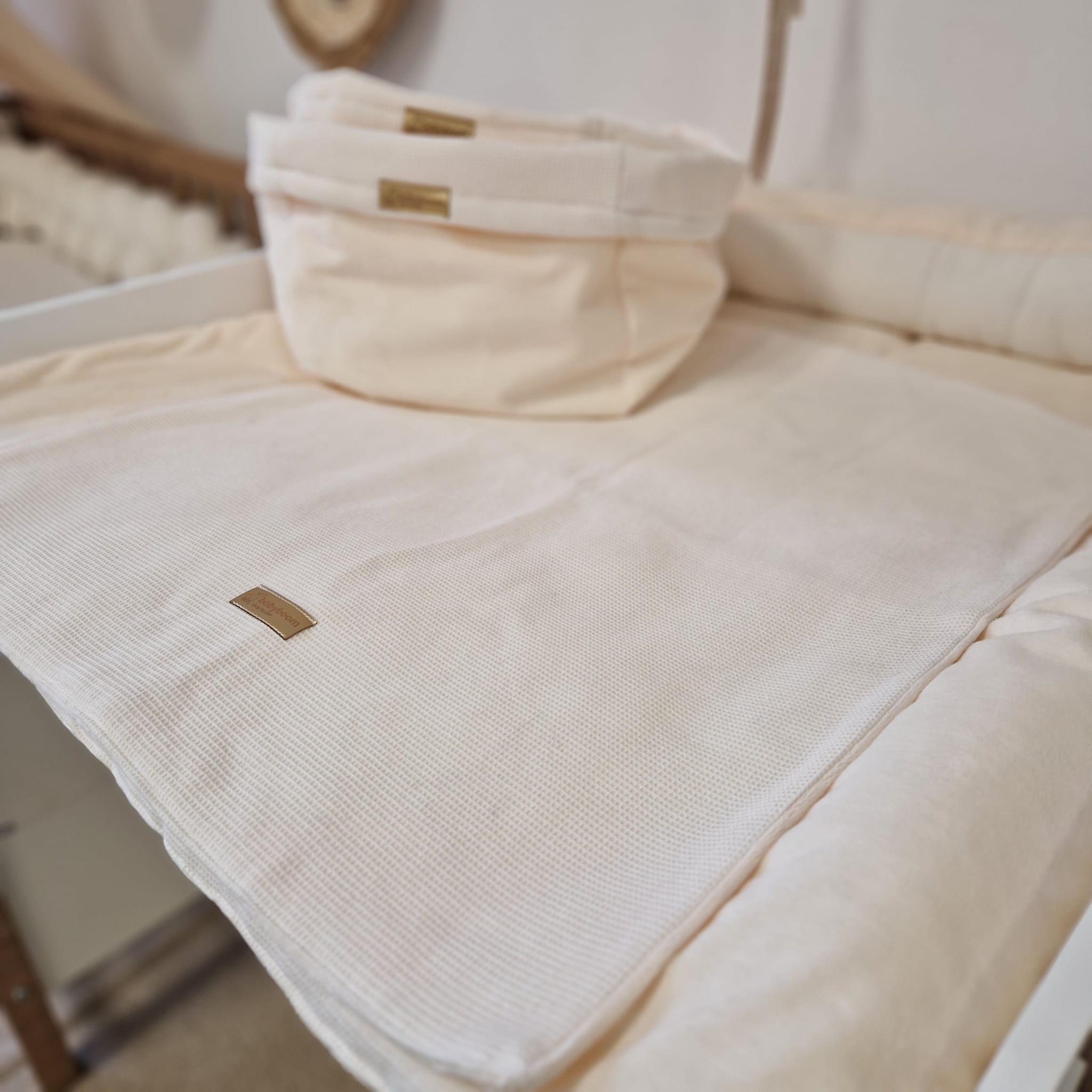 Wickelset DELUXE | Waffelpique Mini & Valboa | Ecru | 85 x 75 cm