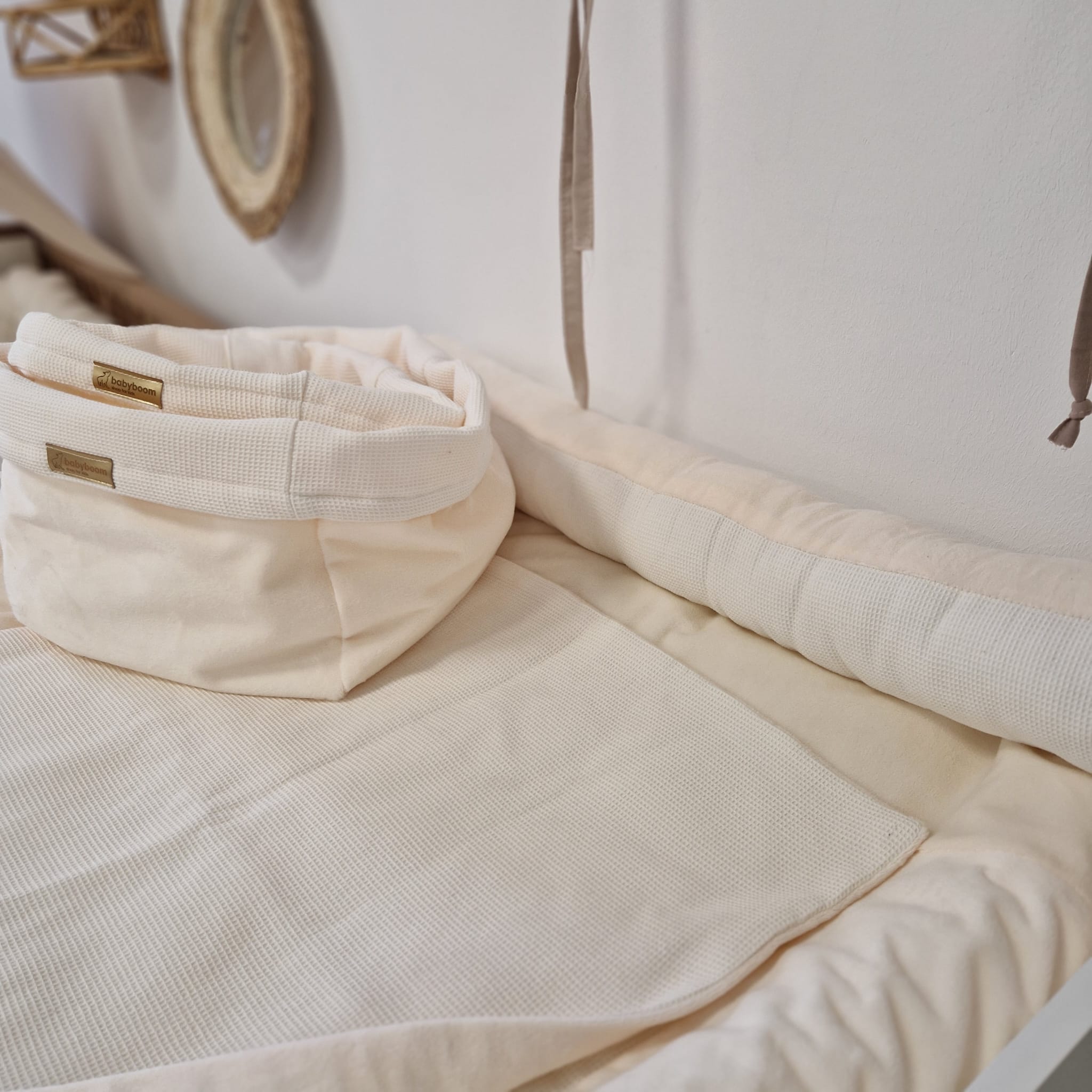 Wickelset DELUXE | Waffelpique Mini & Valboa | Ecru | 85 x 75 cm
