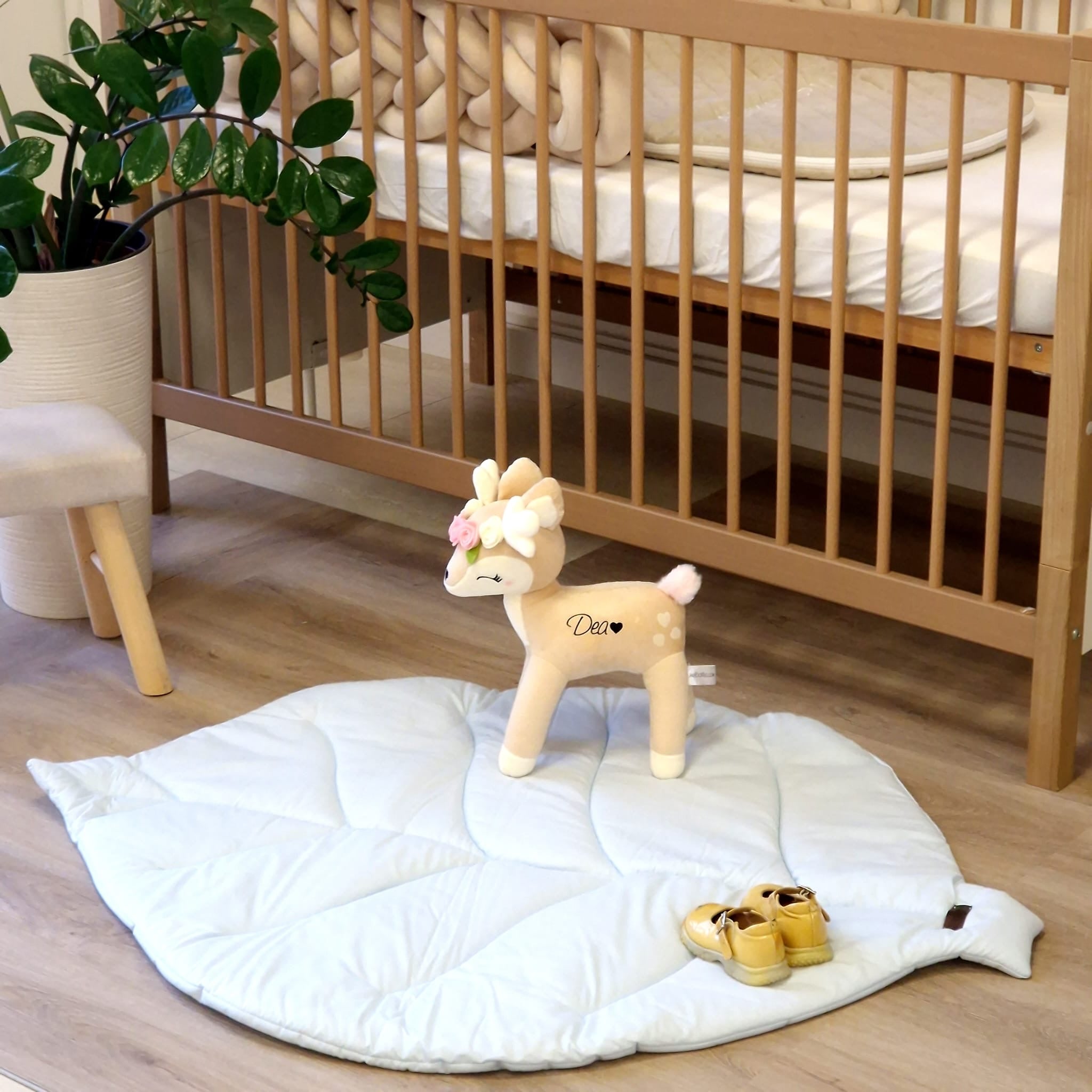 Spielmatte | Krabbeldecke | Dekoration "Blatt" | Baumwolle | Himmelblau