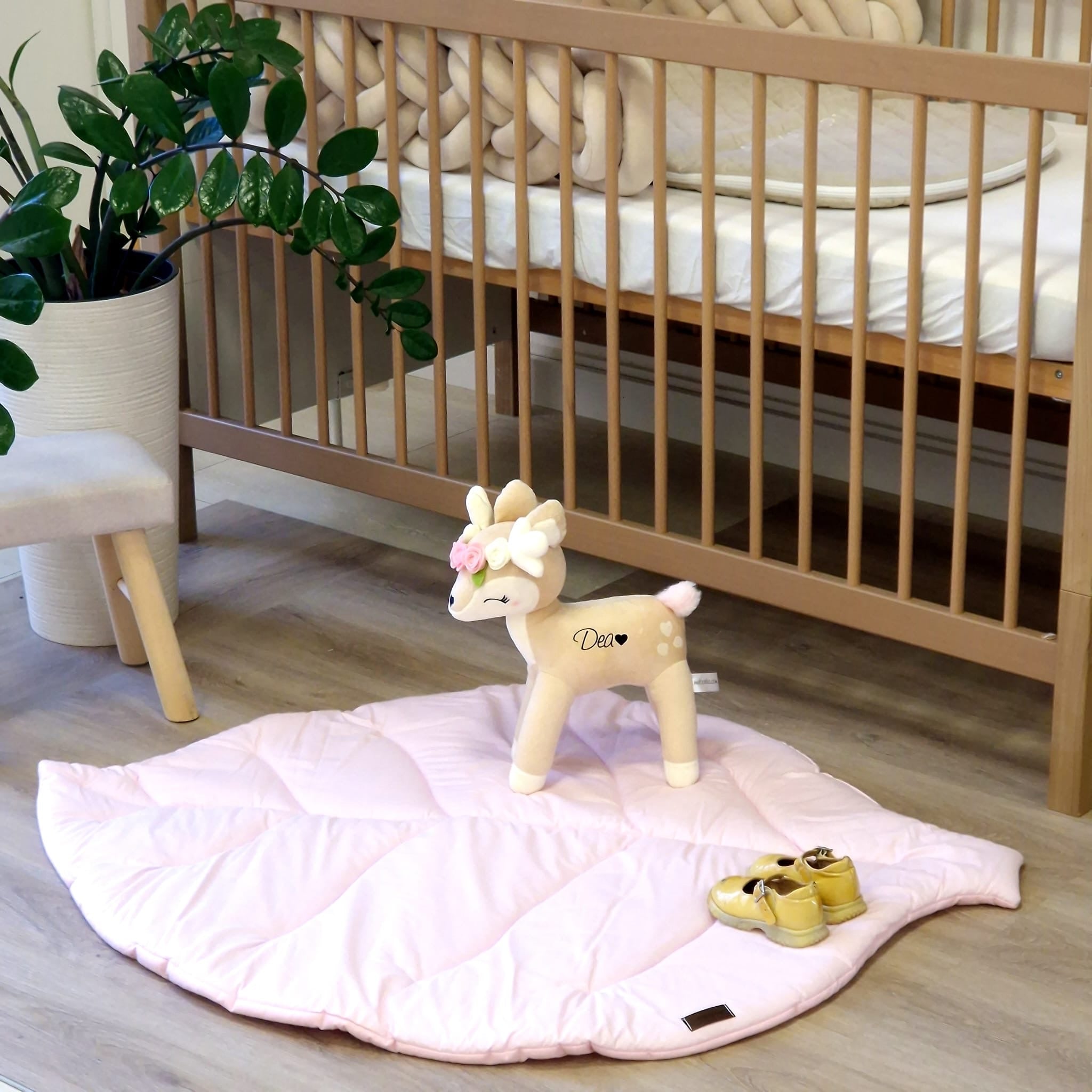 Spielmatte | Krabbeldecke | Dekoration "Blatt" | Baumwolle | Hellrosa