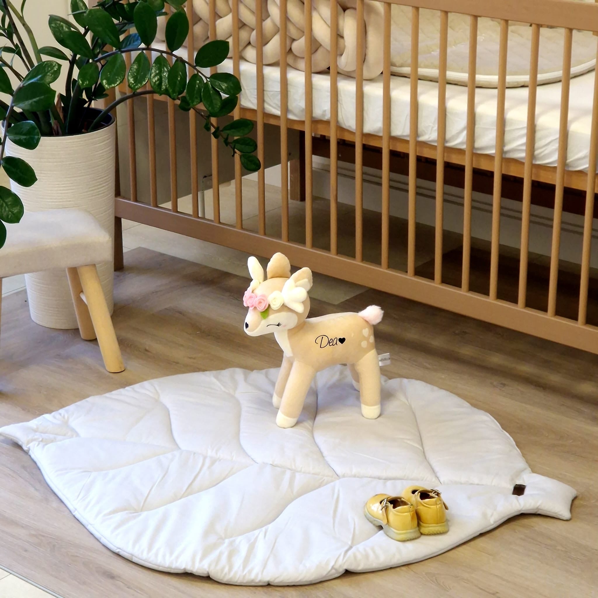 Spielmatte | Krabbeldecke | Dekoration "Blatt" | Baumwolle | Hellgrau