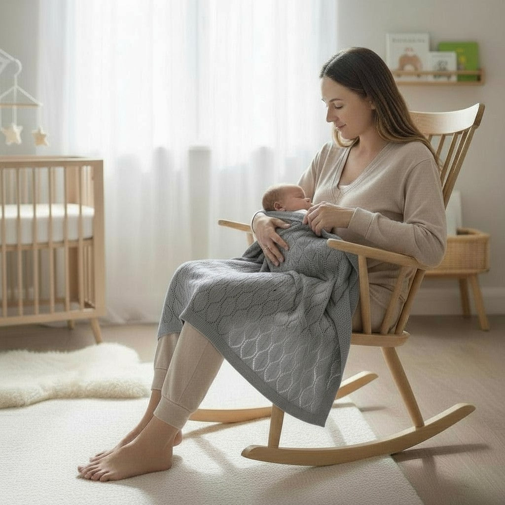 Strickdecke Blattmuster | Grau