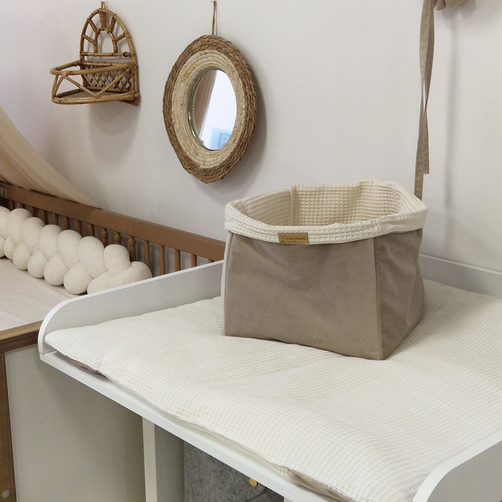 UTENSILO Körbchen ROYAL | Waffelpique & Velours | XL | Ecru & Beige (alte Beige Kollektion)