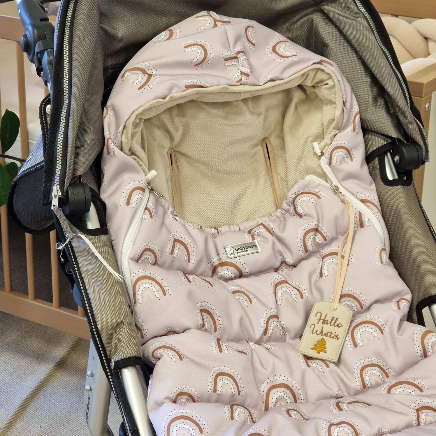 Winterfußsack inkl. Handmuff | Beige & Beige Regenbogen