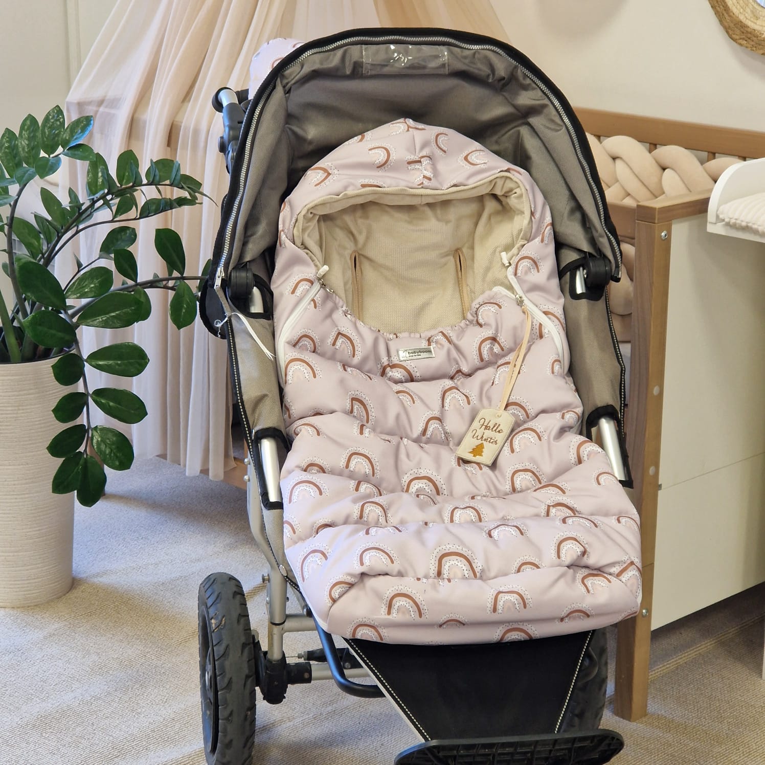 Winterfußsack inkl. Handmuff | Beige & Beige Regenbogen