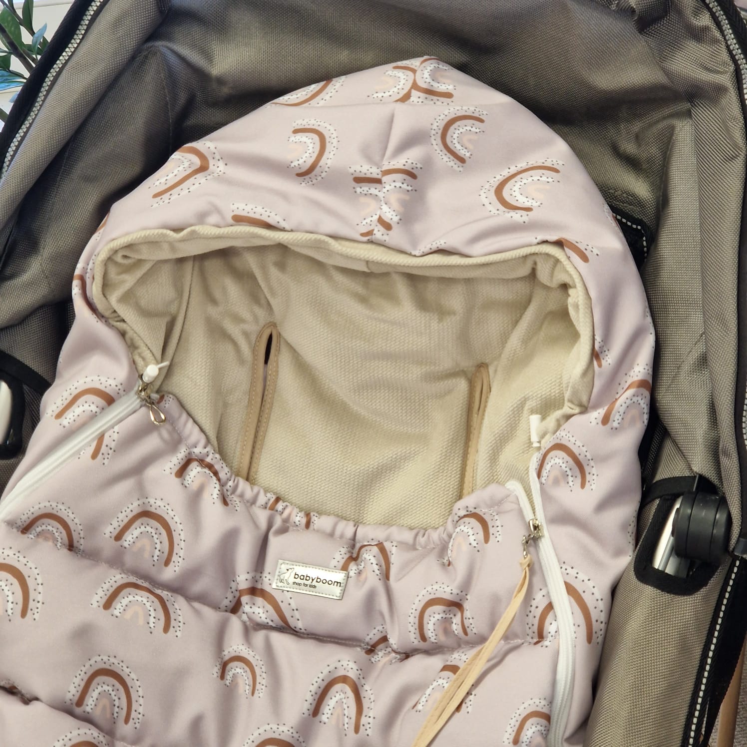 Winterfußsack inkl. Handmuff | Beige & Beige Regenbogen