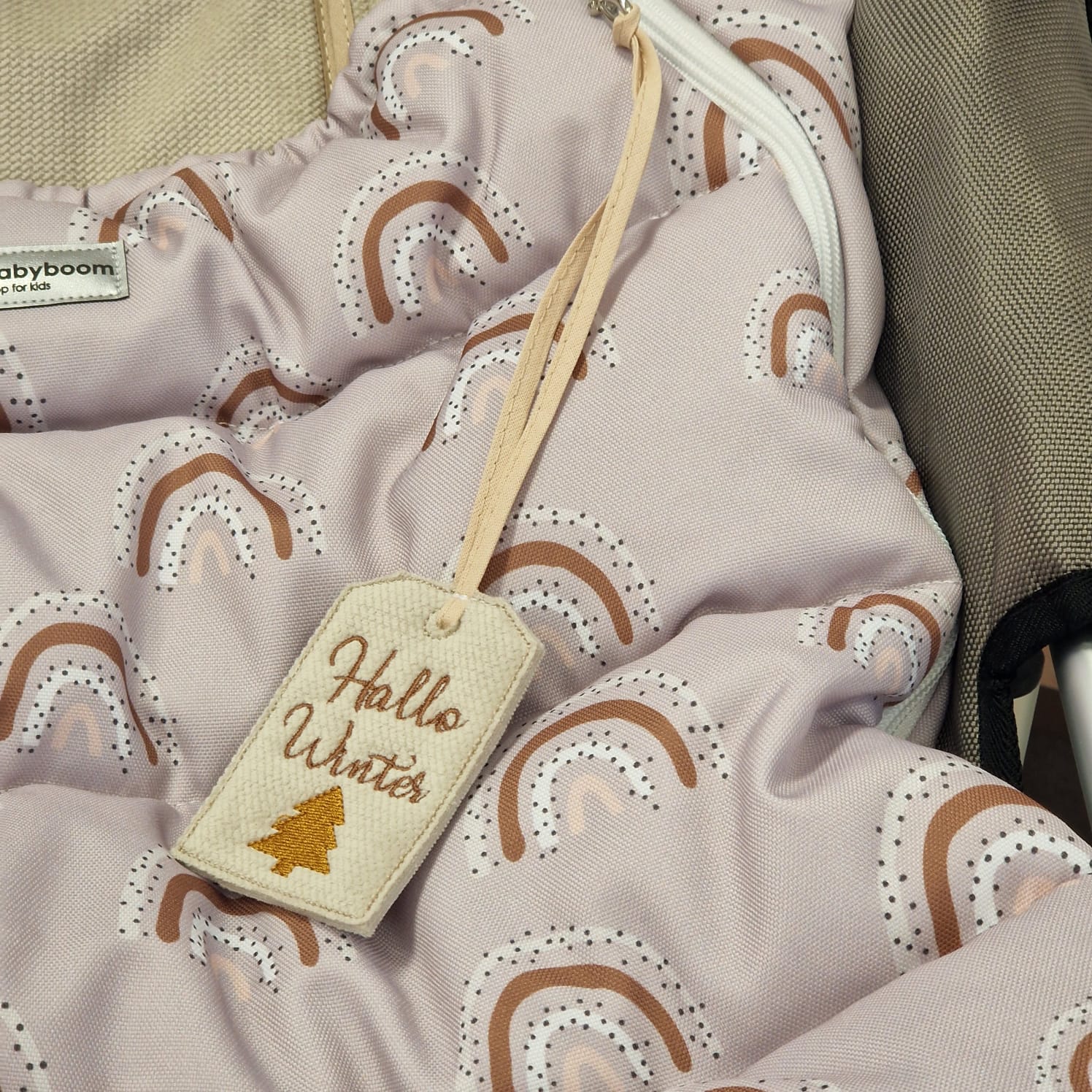 Winterfußsack inkl. Handmuff | Beige & Beige Regenbogen