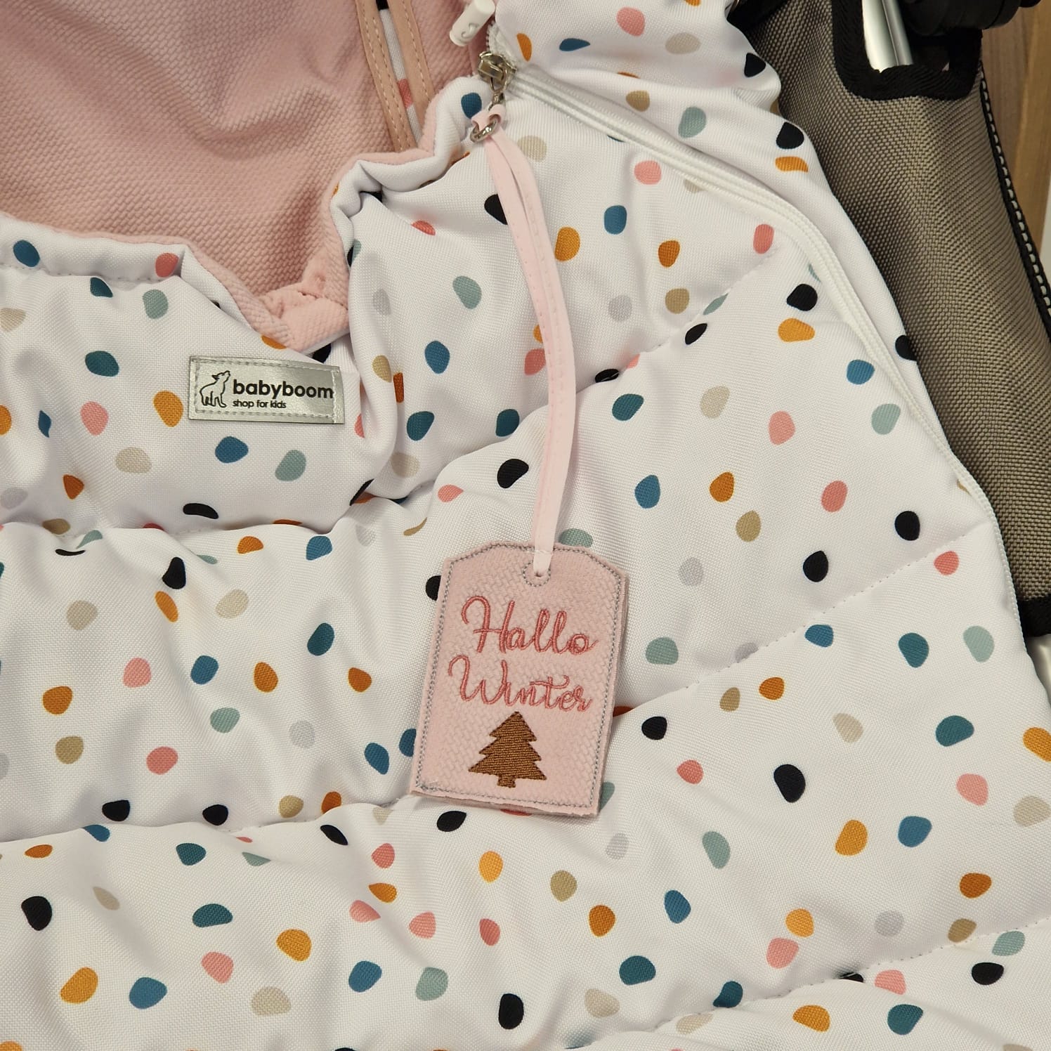 Winterfußsack inkl. Handmuff | Hellrosa & Konfetti