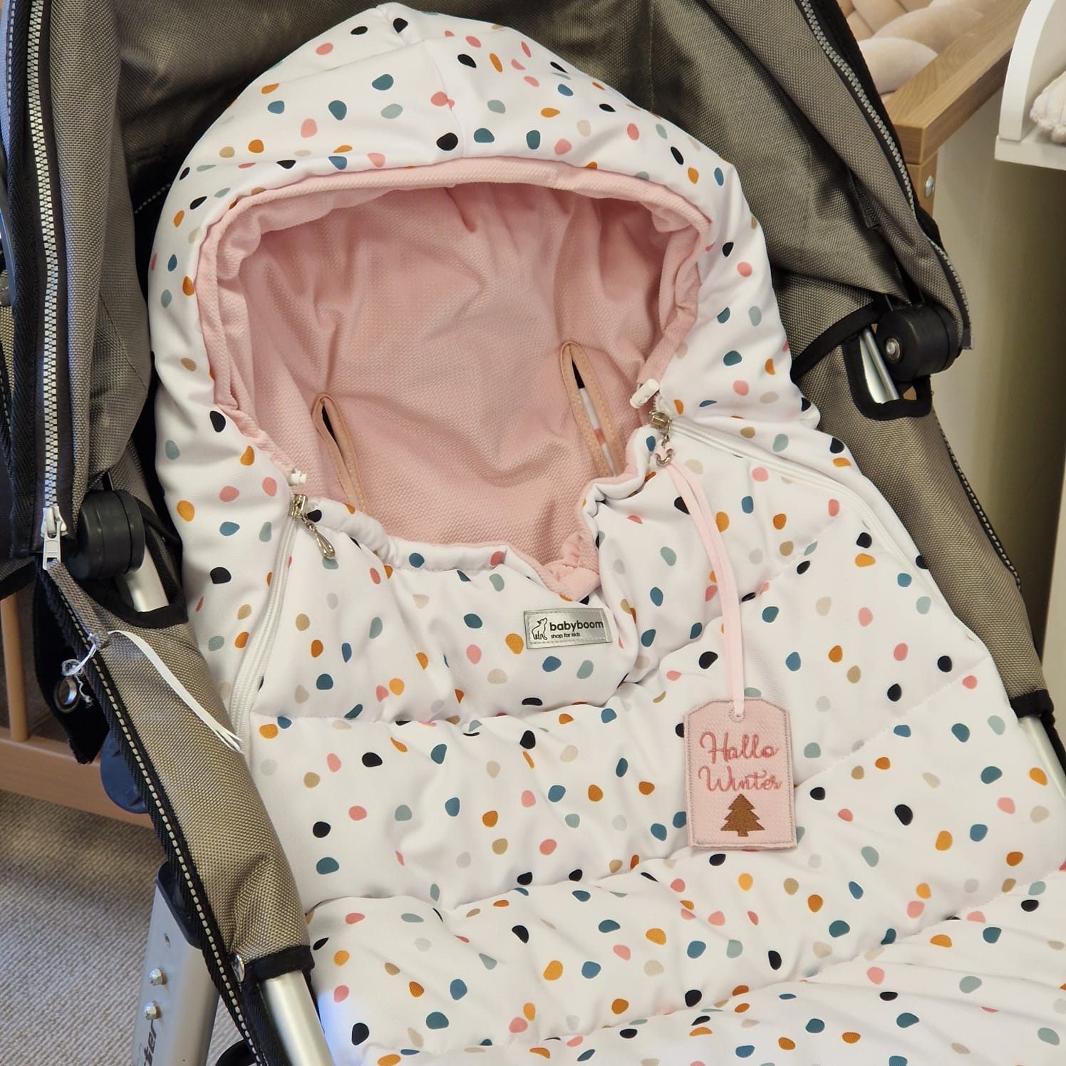 Winterfußsack inkl. Handmuff | Hellrosa & Konfetti