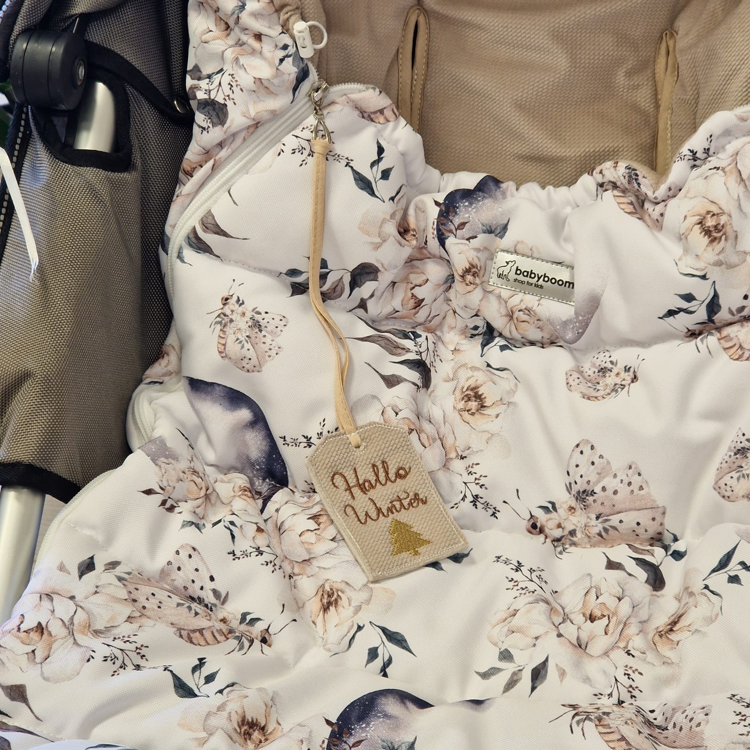 Winterfußsack inkl. Handmuff | Romantische Pfingstrosen