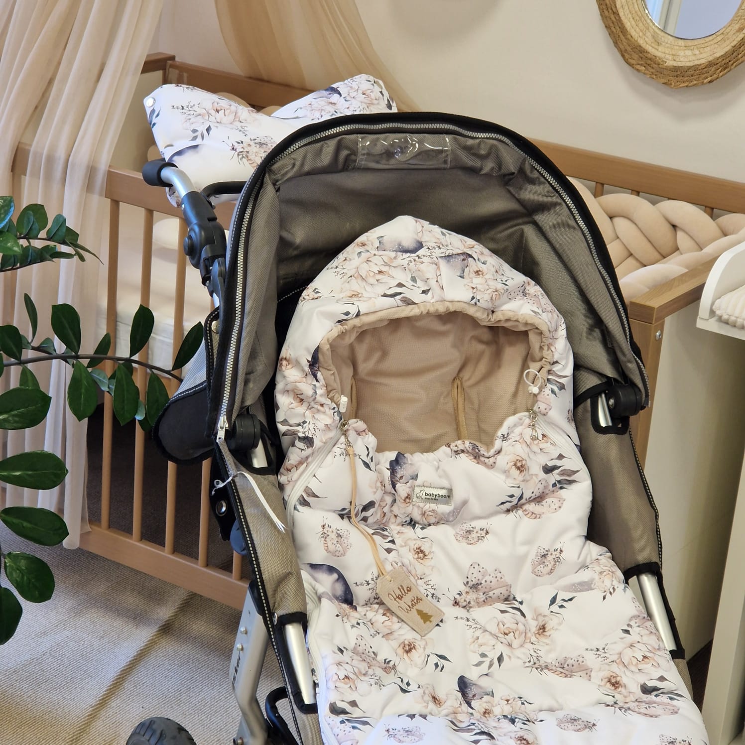 Winterfußsack inkl. Handmuff | Romantische Pfingstrosen