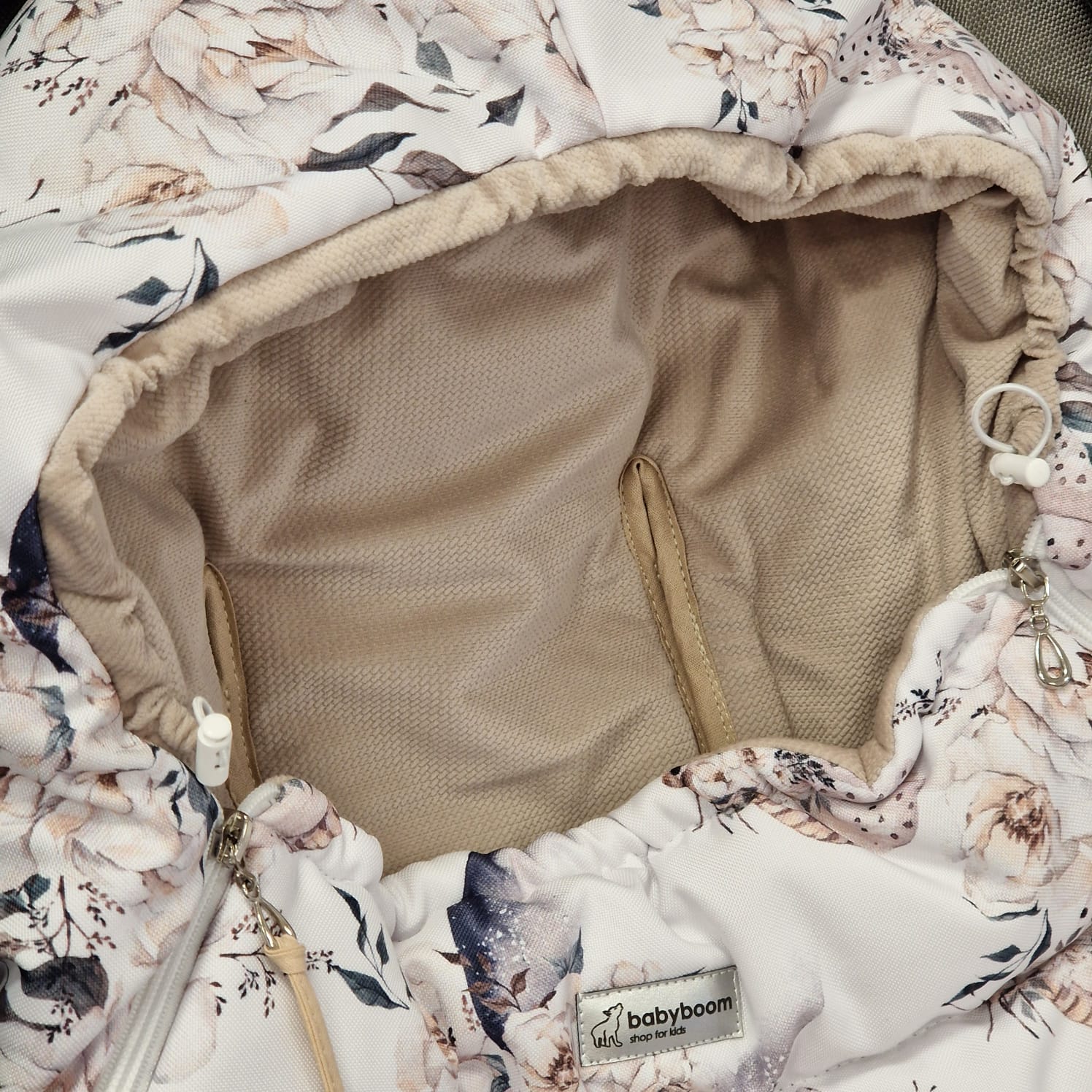 Winterfußsack inkl. Handmuff | Romantische Pfingstrosen