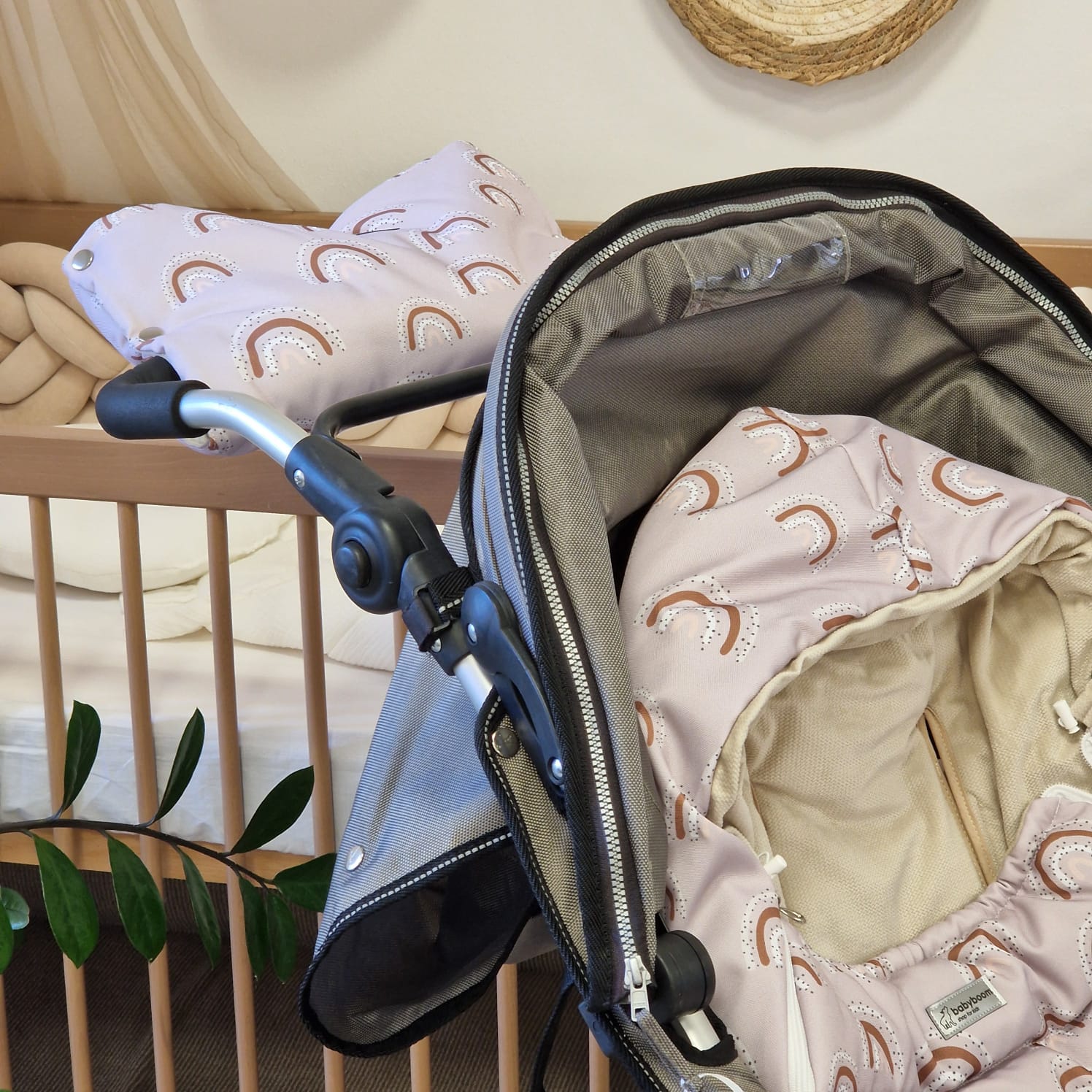 Winterfußsack inkl. Handmuff | Beige & Beige Regenbogen