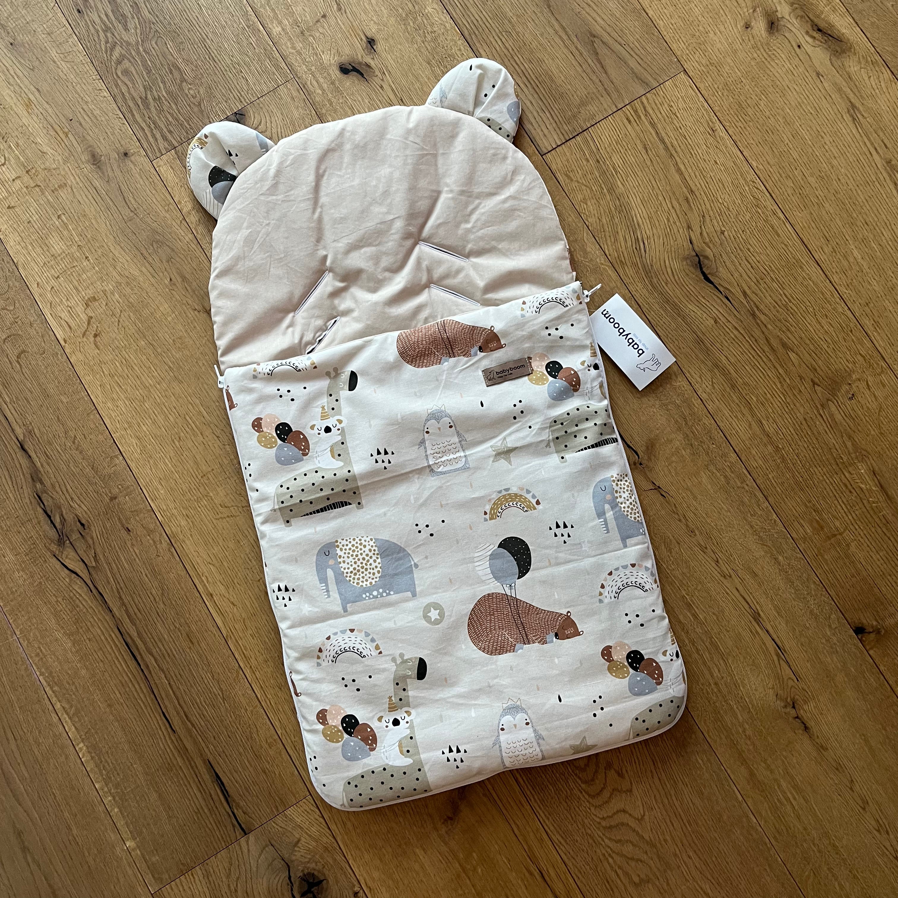 Einschlagdecke für Babyschale mit Bärenohren und Reißverschluss | Premium Baumwolle