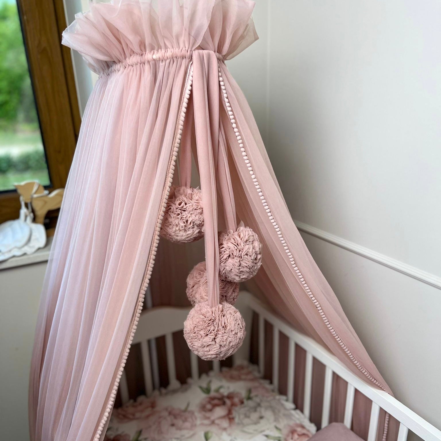 Luxus Betthimmel inkl. 4 Bommeln | Tüll