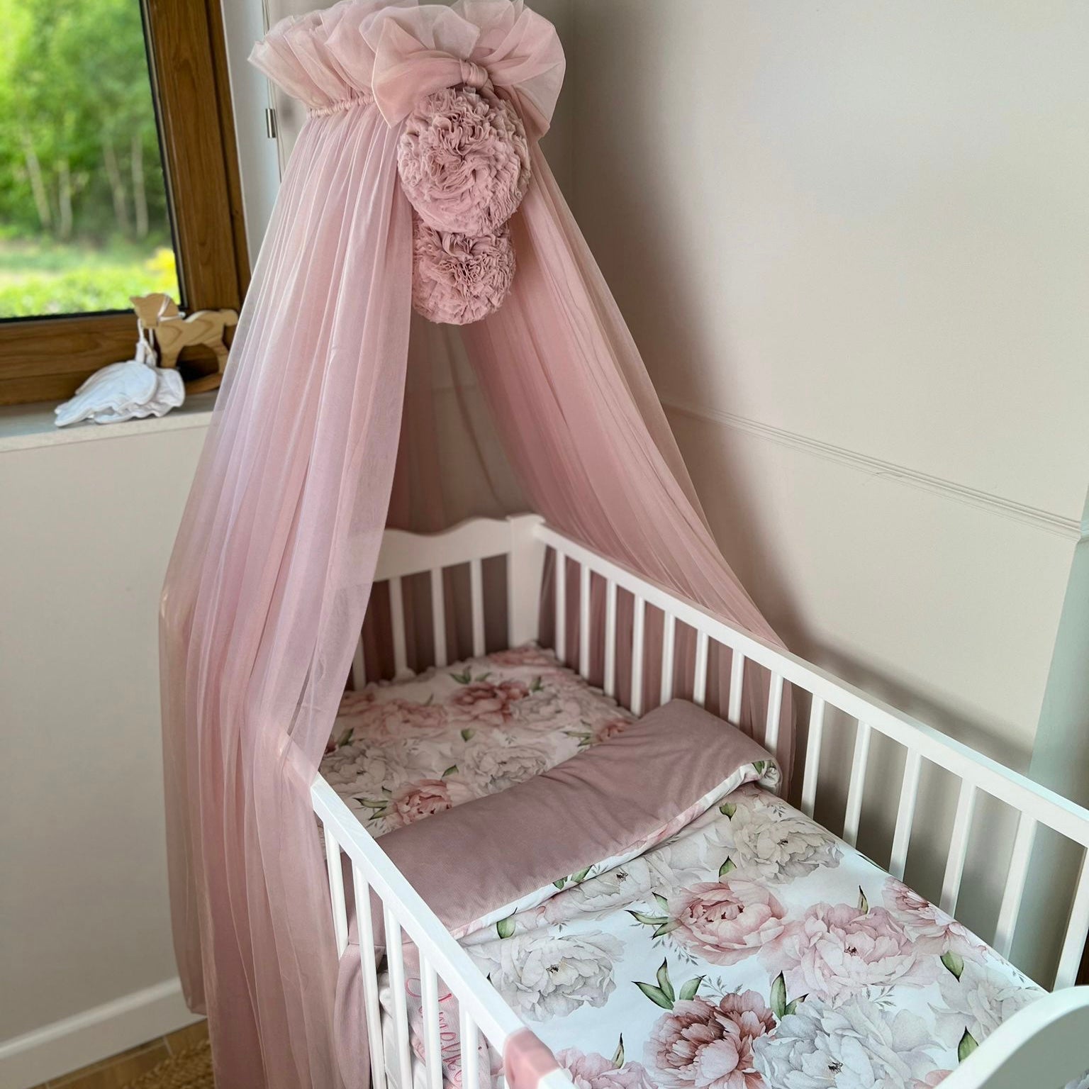 Luxus Betthimmel inkl. 2 XL-Bommel | Tüll