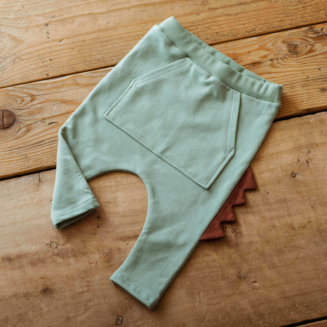 Hose DINO | Premium Sweatshirt-Stoff | Gr. 80 cm | Salbeigrün